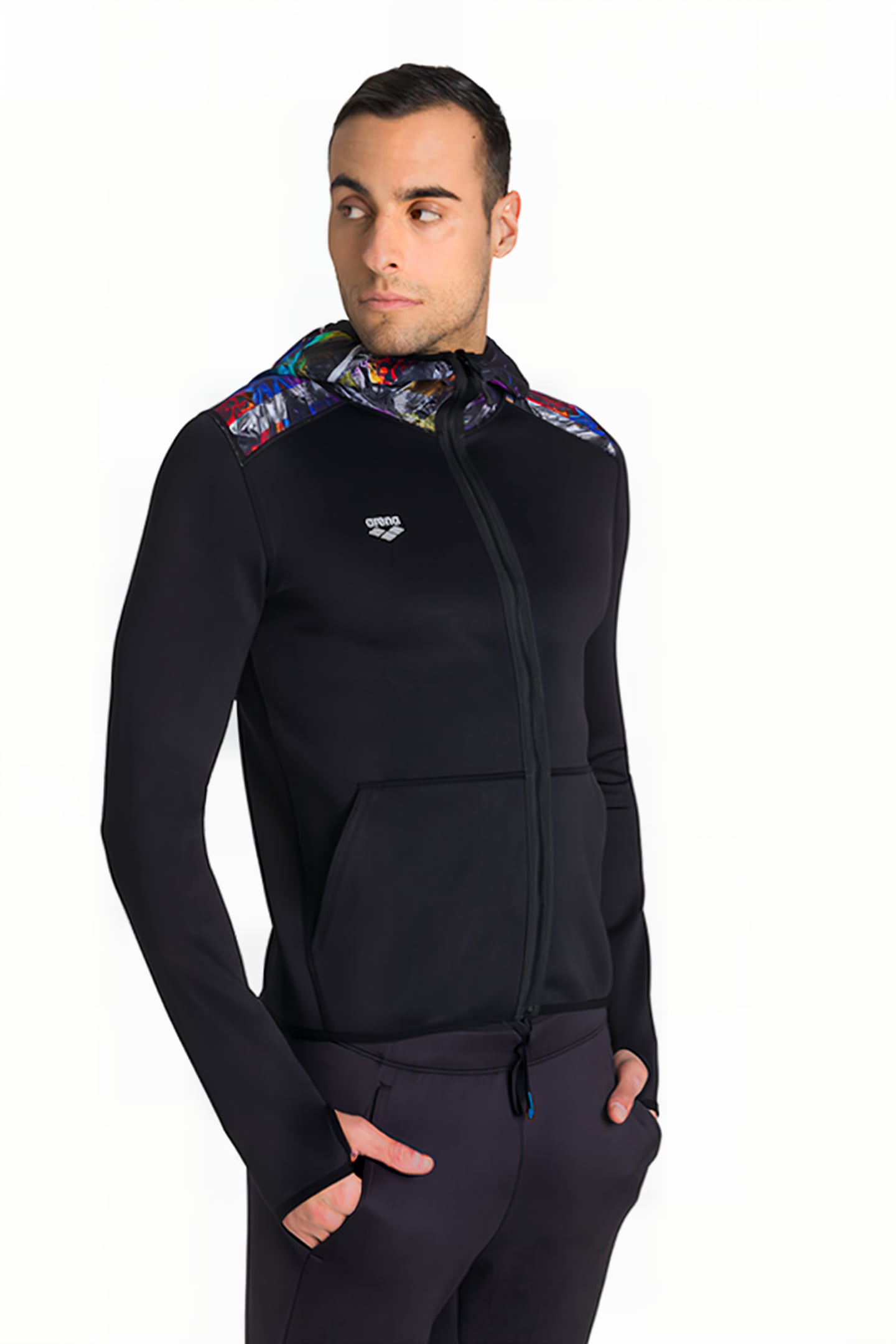 M HOODED SPACER REVERSIBLE F/Z JACKET BLACK-IRIDESCENT STRIP 6