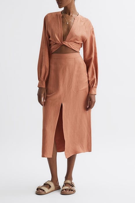 AXELLE LINEN MIDI SKIRT — RUST 2
