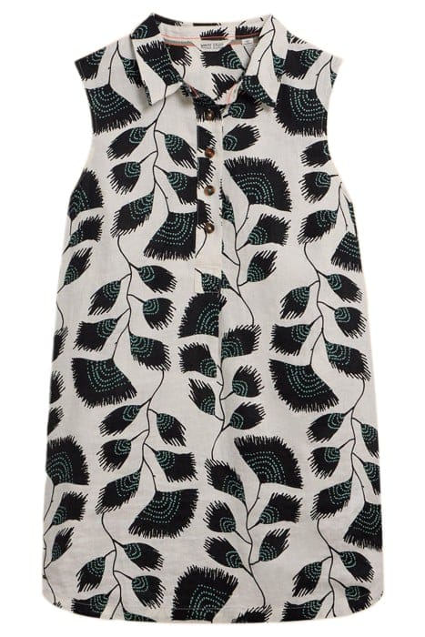 EVELYN SLEEVELE LINEN TUNIC BLACK PRINTED 1