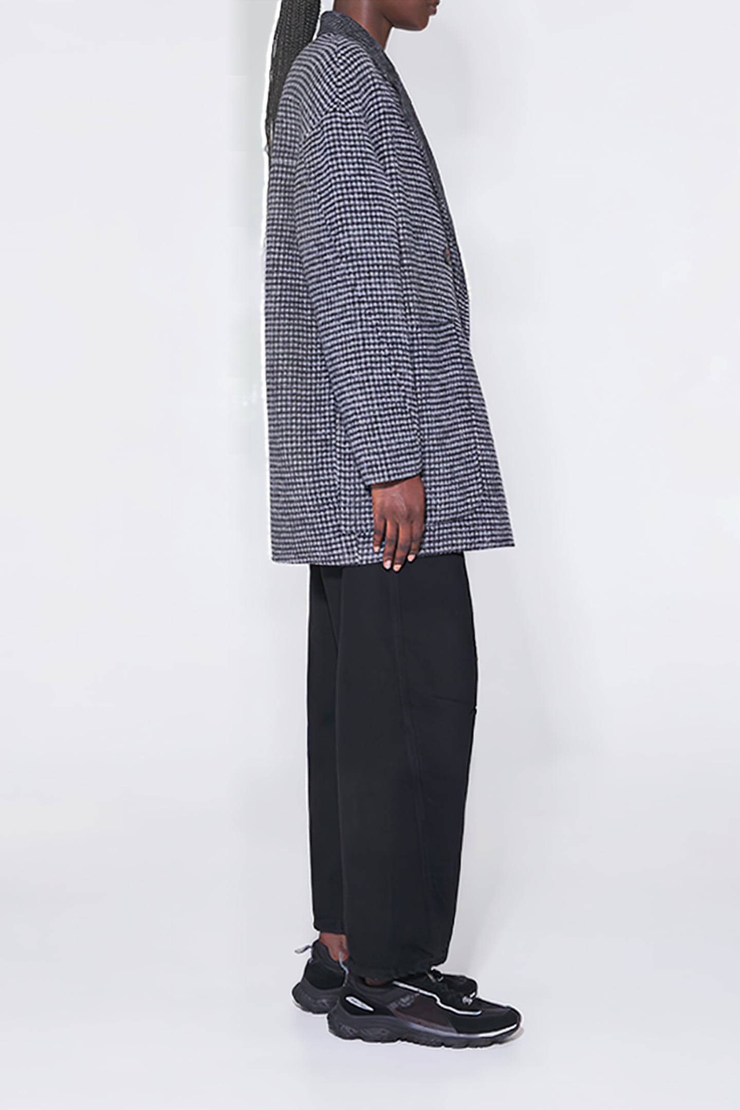 BLACK CHECKED DOUBLE-FACE COAT 4