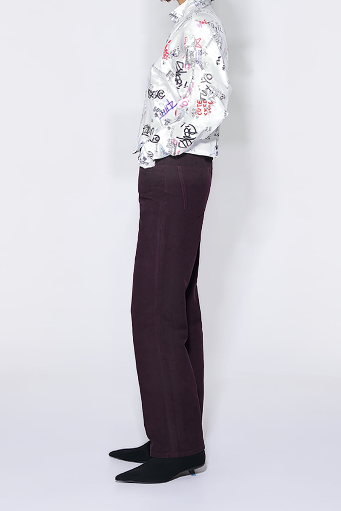 DARK BURGUNDY VELVET STRAIGHT-CUT TROUSERS 4