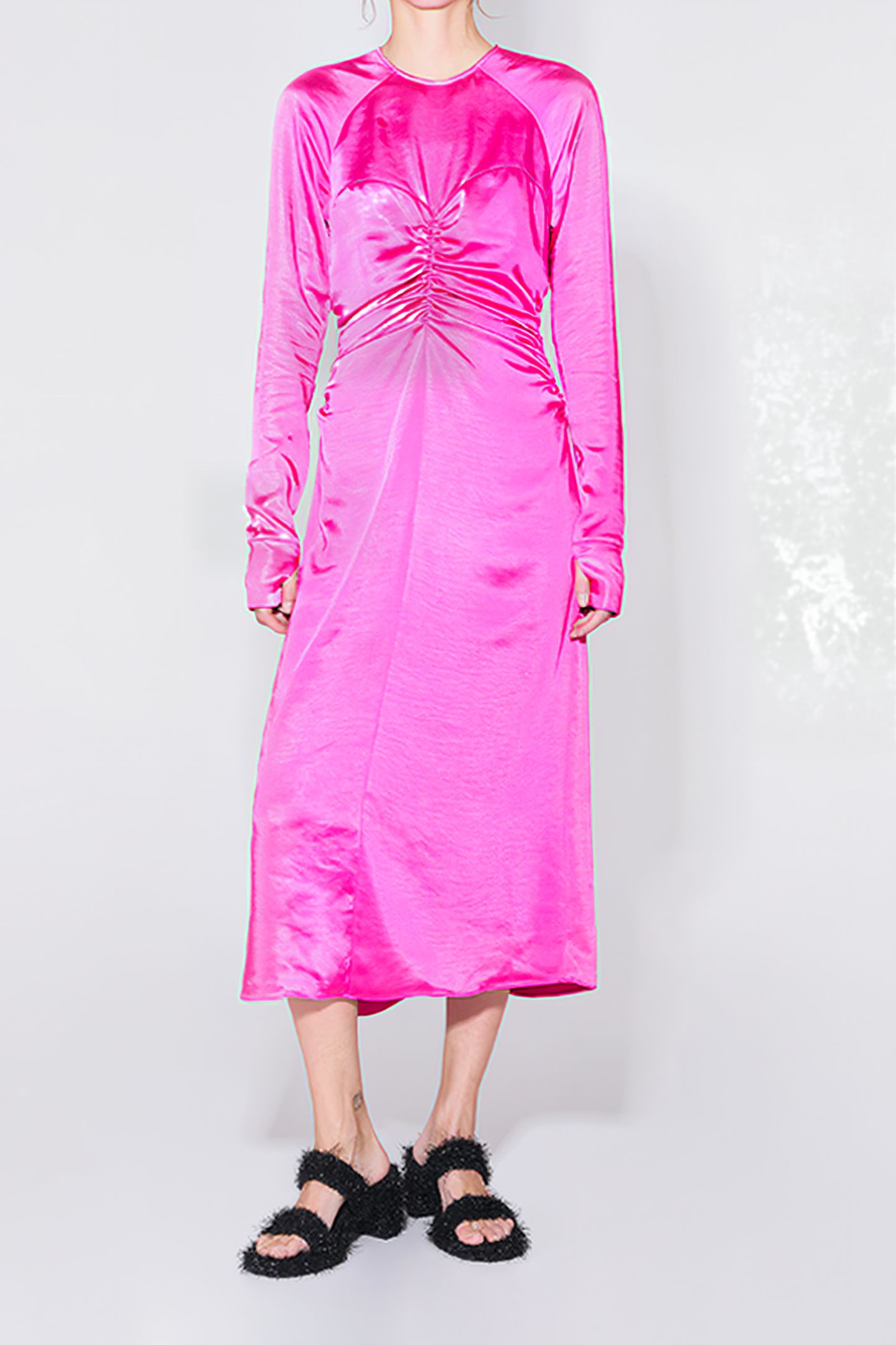 FUCHSIA SATIN MIDI DRESS 1