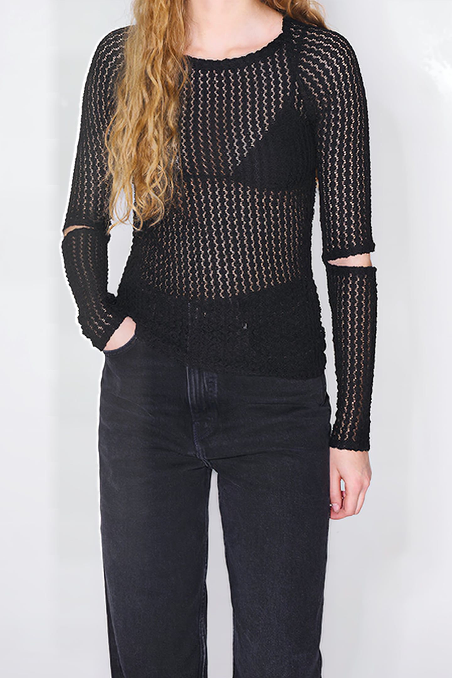 BLACK JERSEY-KNIT A-LINE T-SHIRT 1