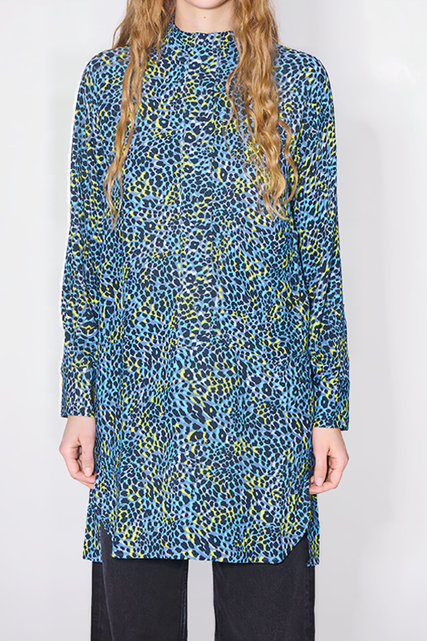 BLUE LEOPARD PRINT FLOWY BLOUSE 1