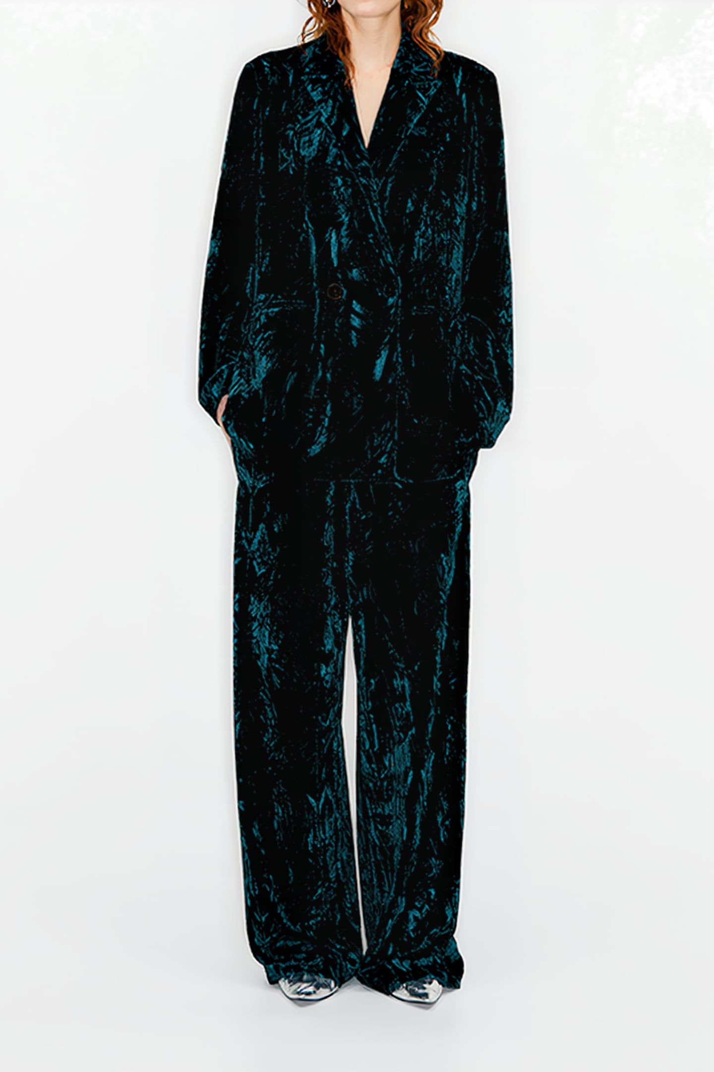GREEN VELVET A-LINE BLAZER 1