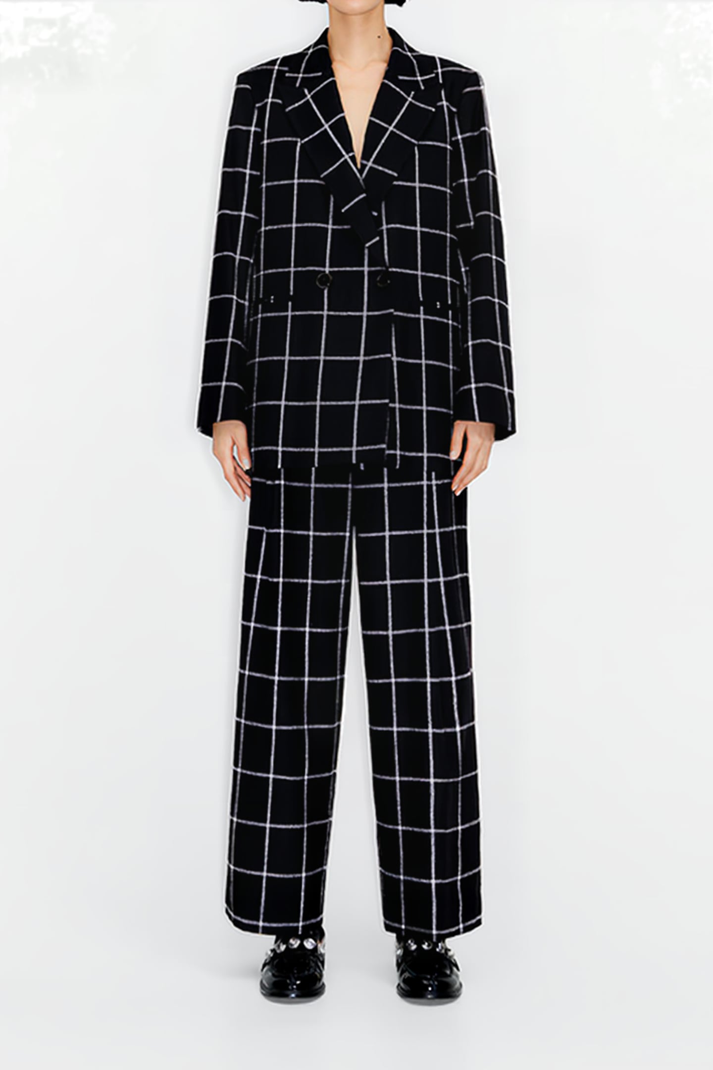 BLACK CHECKED A-LINE BLAZER 1