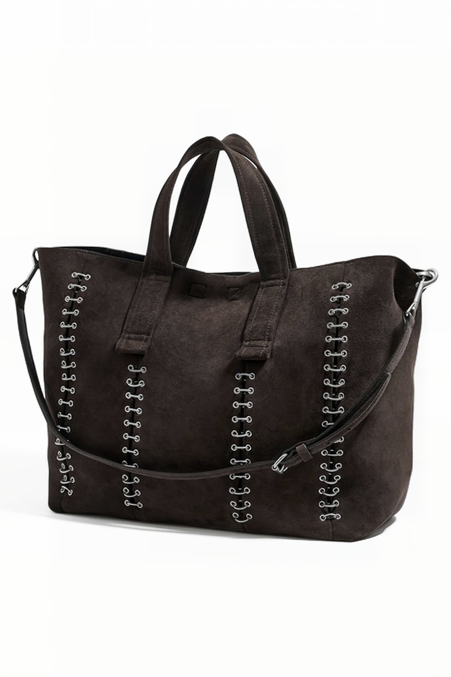 L CHARCOAL SPLIT LEATHER SHOPPER BAG 2