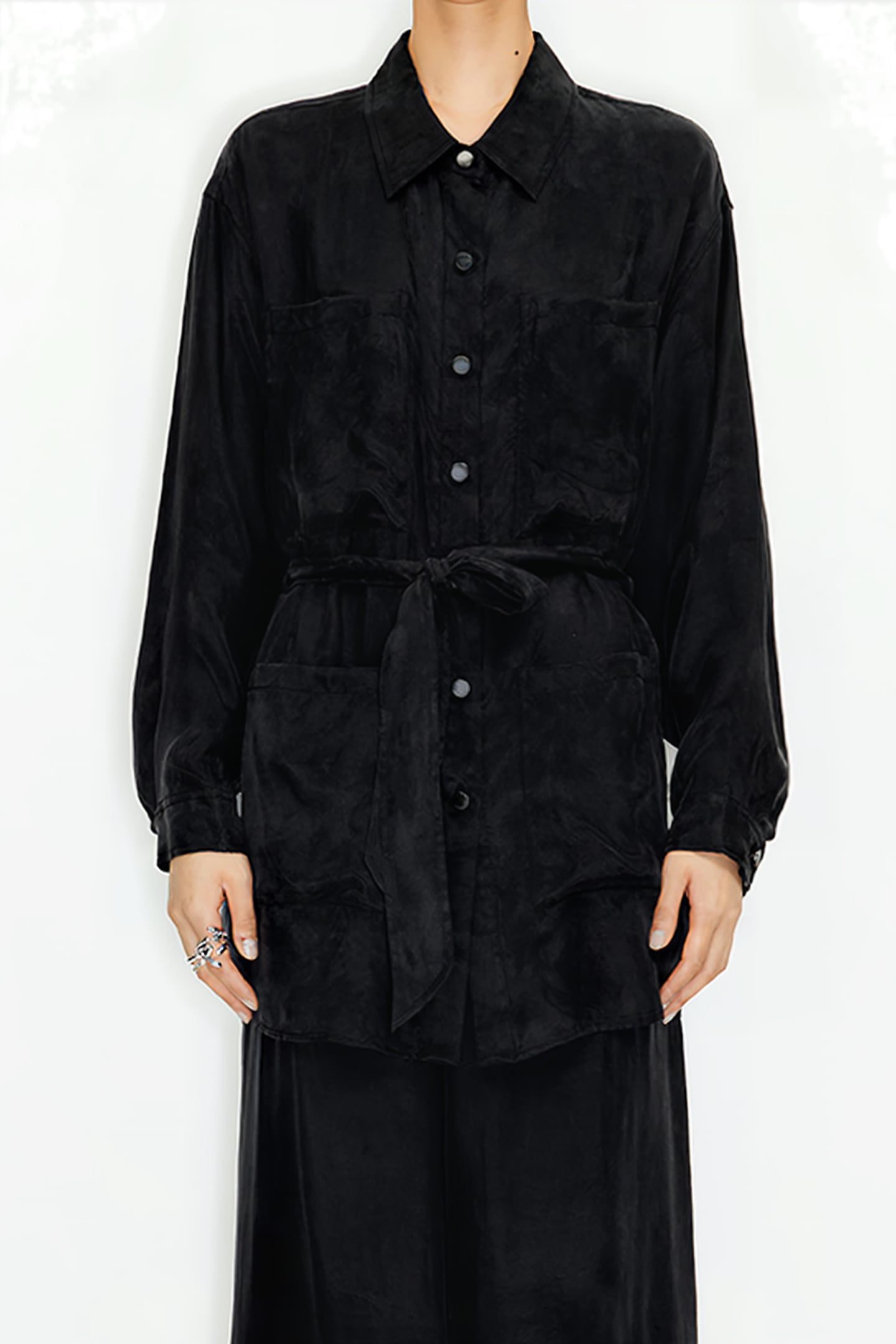 BLACK BELTED SHIRT 1