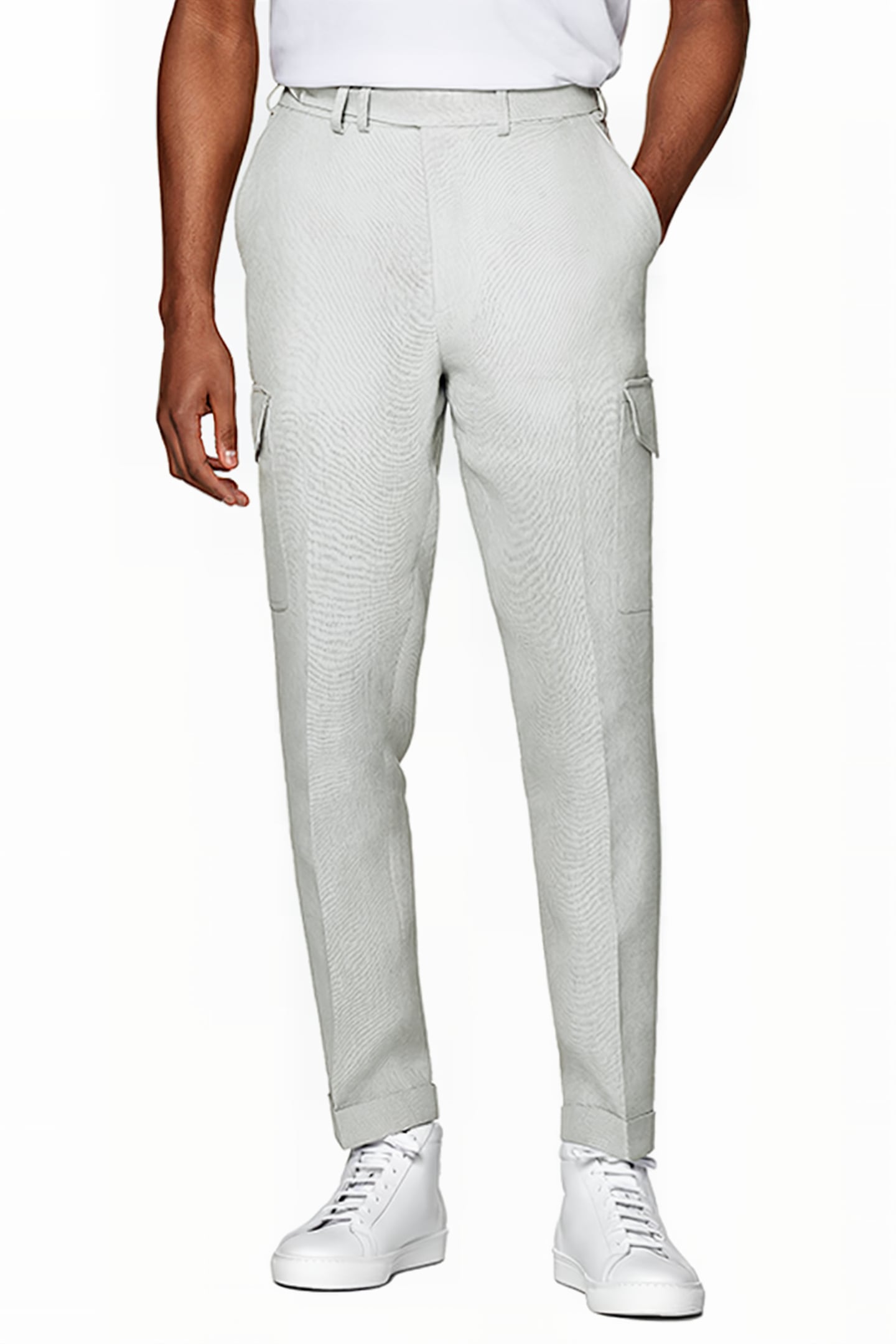 LIGHT GREY WIDE LEG TAPERED TROUSERS 1