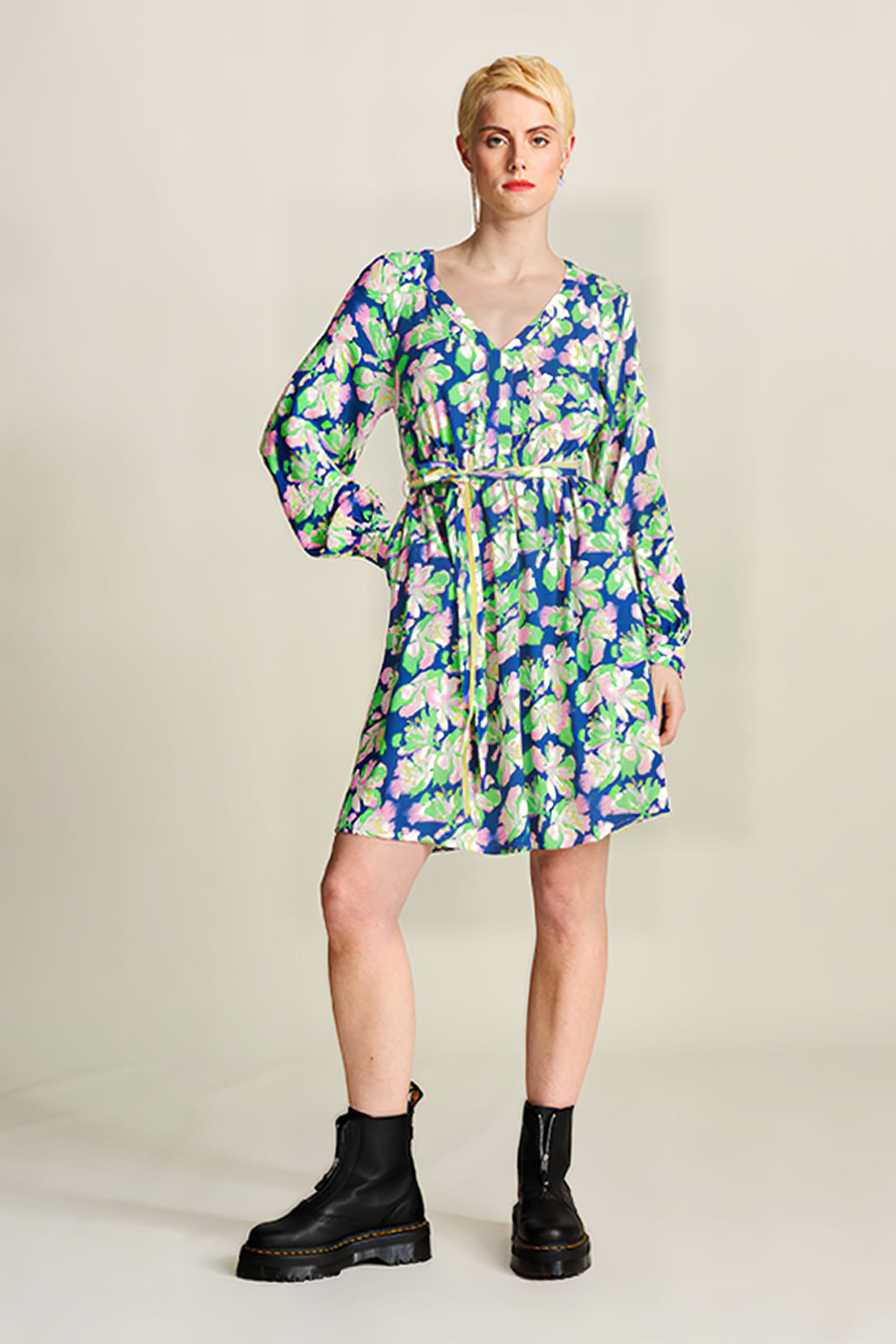 DRESS - LILIES BLUE MULTI COLOUR 1