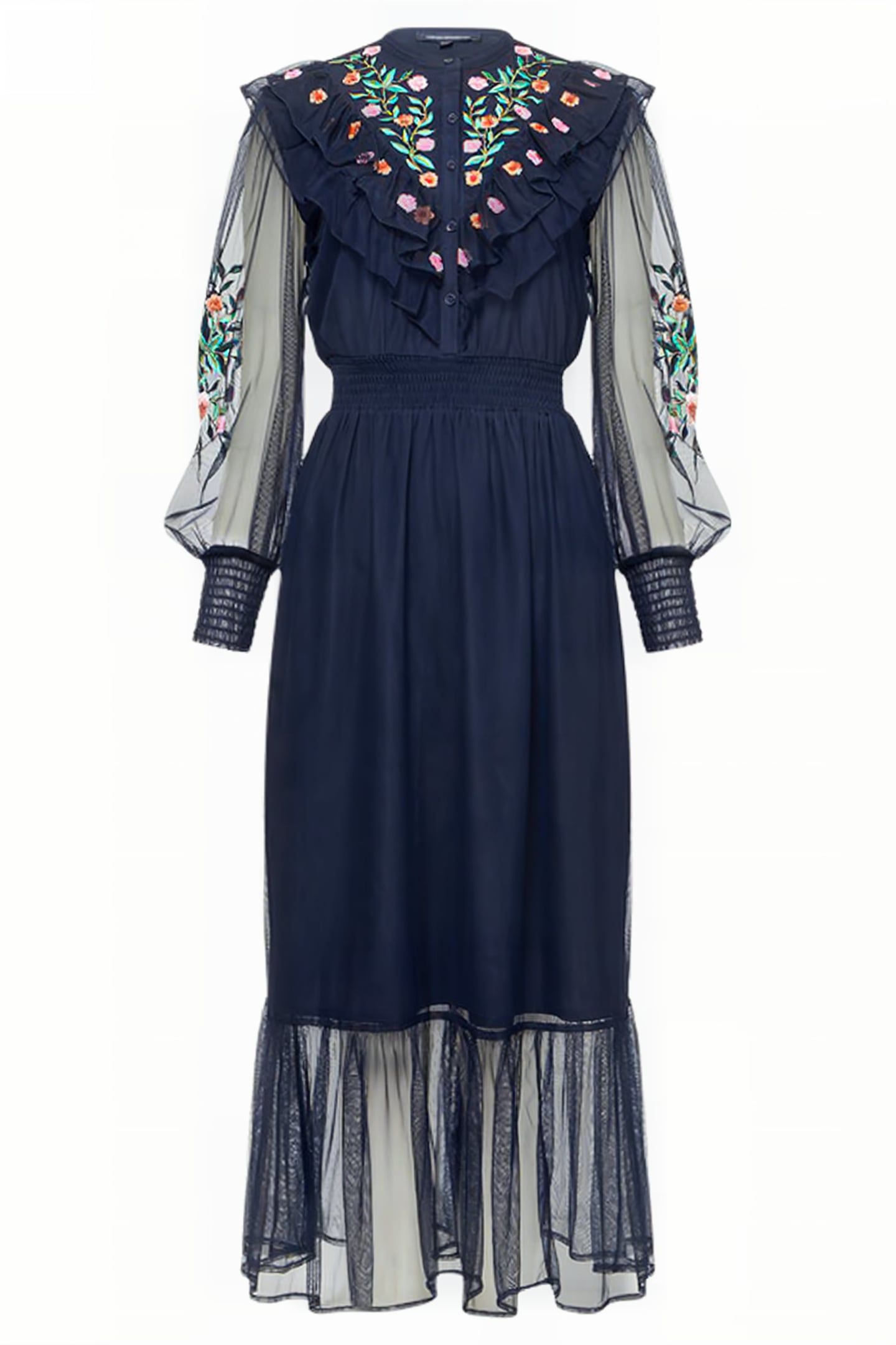 ABRA EMBROIDED MESH MIDI DRESS BLUE 3