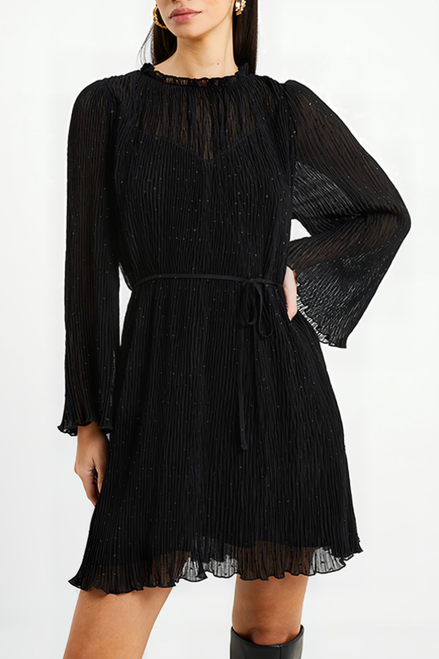 CALLIE PLEATED LUREX DRESS BLACK 1