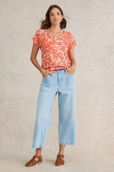 NELLY NOTCH NECK TEE ORANGE PRINTED 1