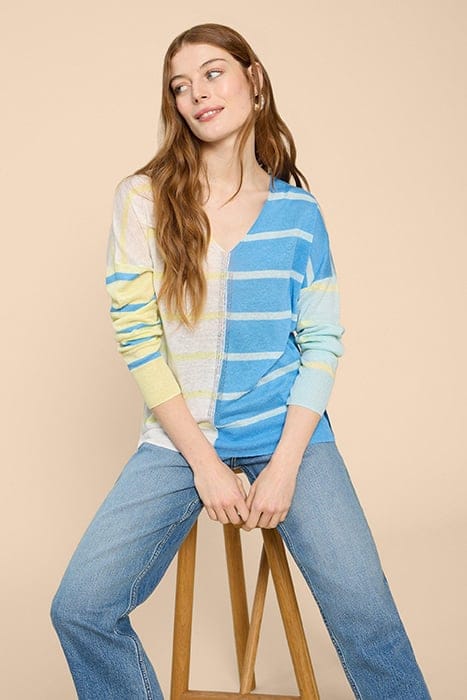 LINEN V NECK JUMPER BLUE MULTI 3