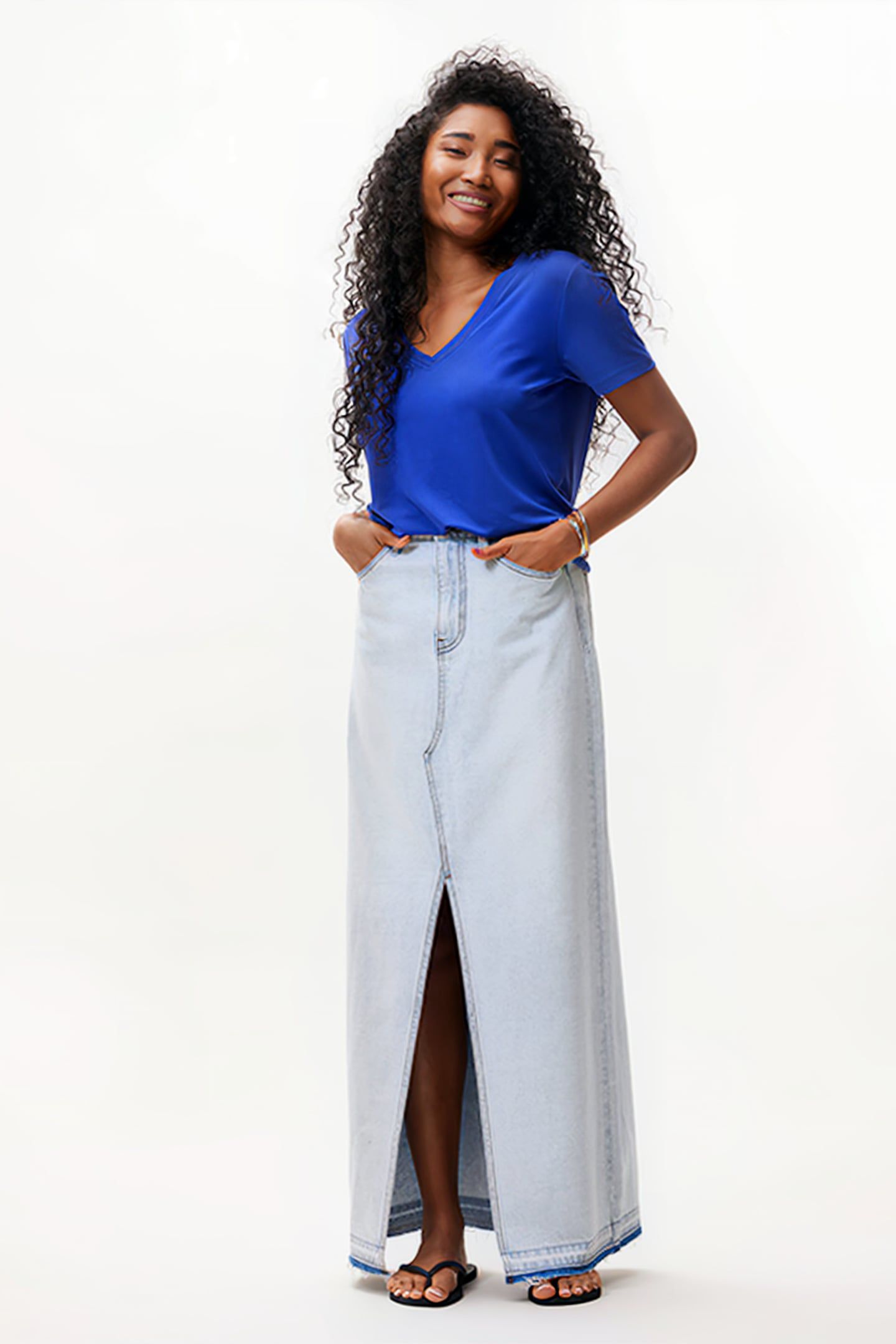 MAXI DENIM SKIRT WASHED BLUE 2