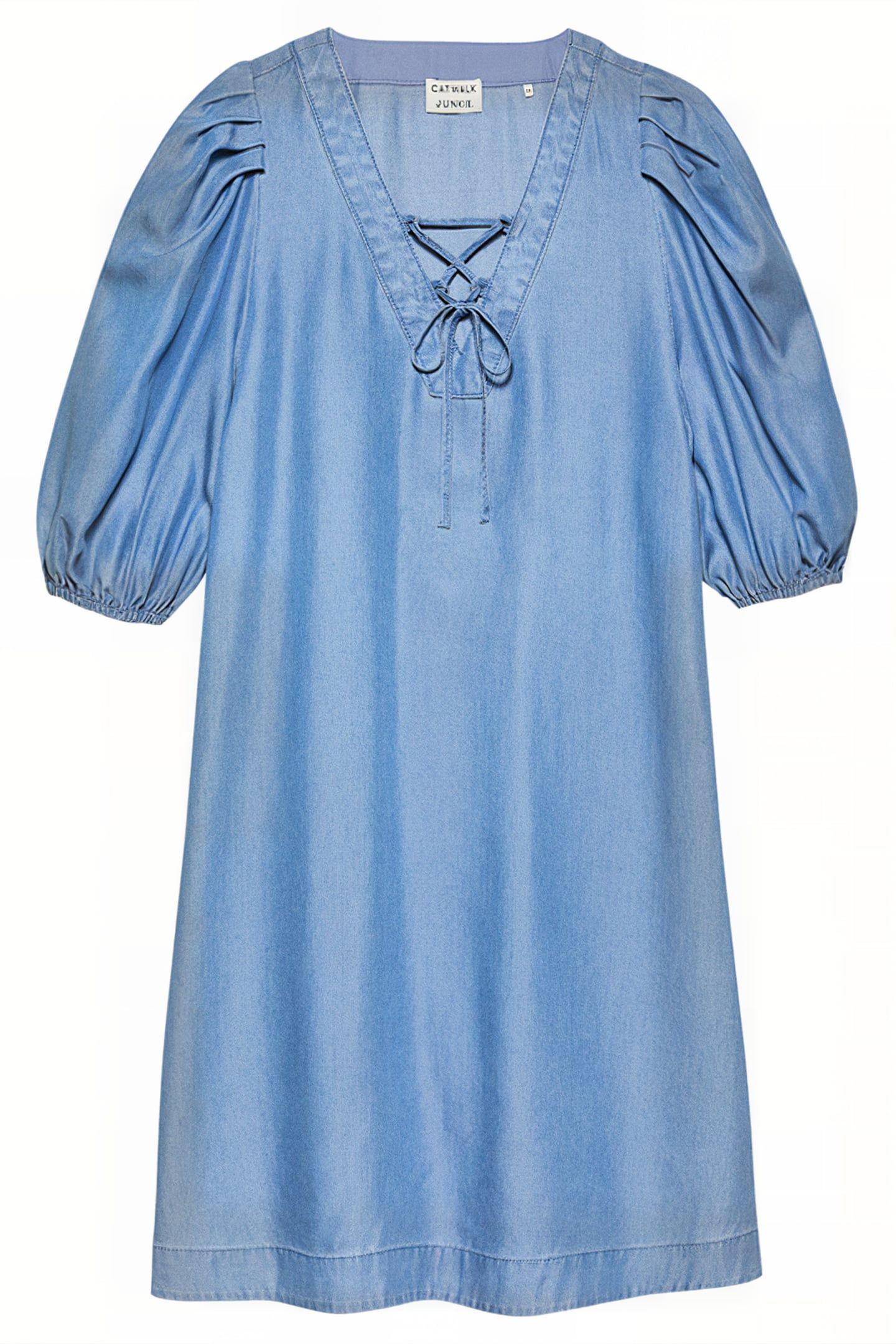 PUFF SLEEVE V NECK DRESS BLUE 4