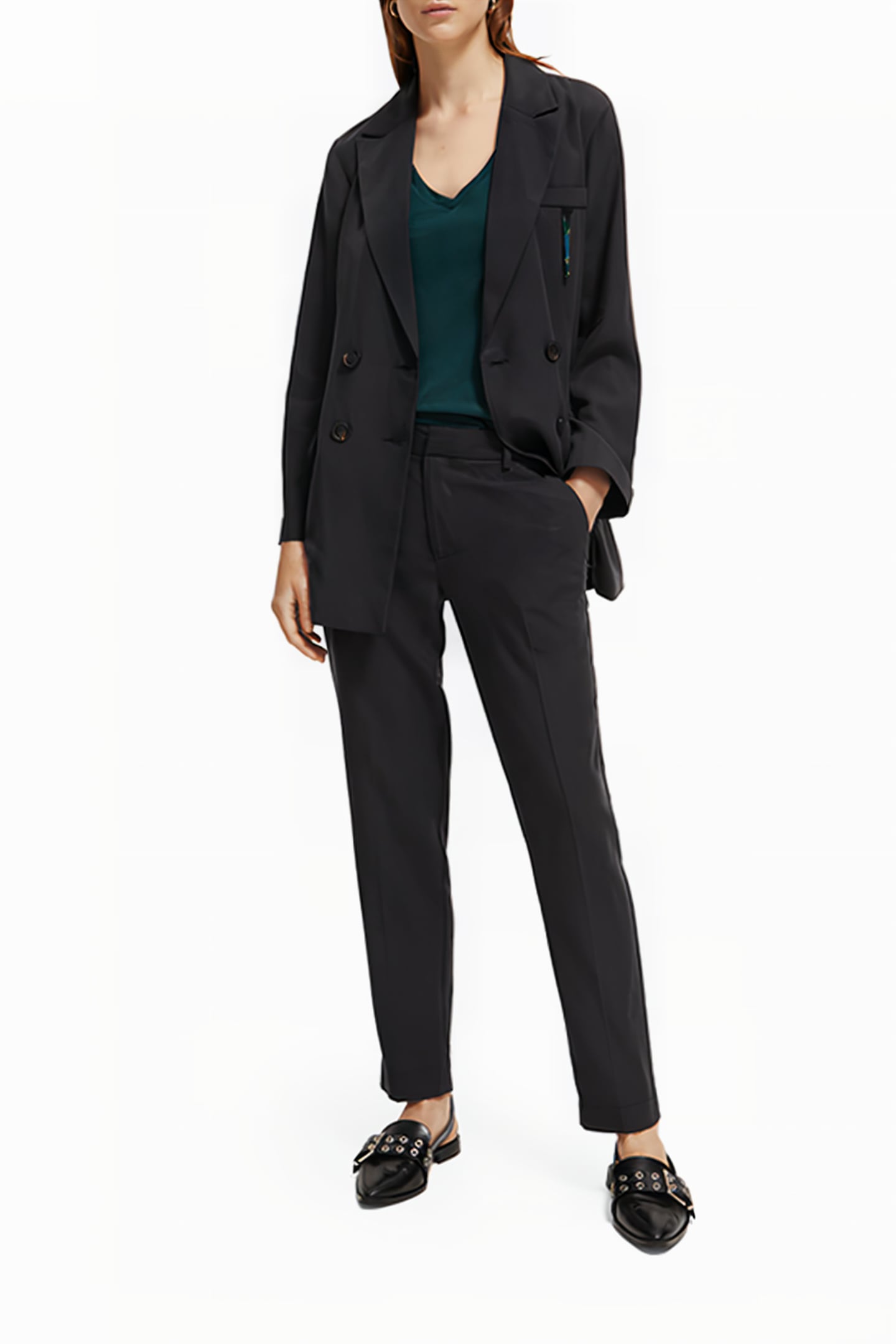 LOWRY - MID RISE SLIM LEG DRAPEY PANTS CHARCOAL 3