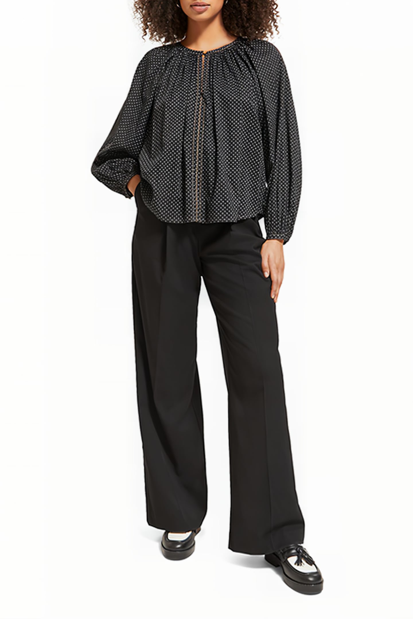 BALLOON SLEEVE EMBROIDERED TOP POLKA EVENING BLACK 3