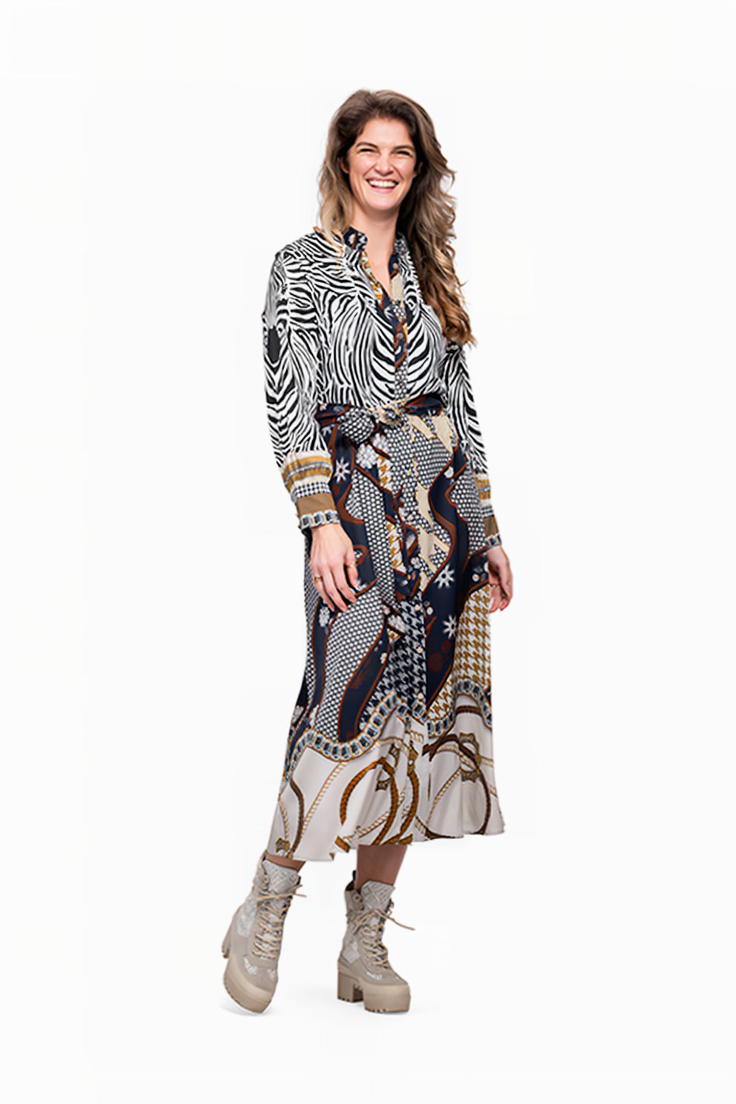 DRESS LOUVAIN LONG BLUE AND ZEBRA 4