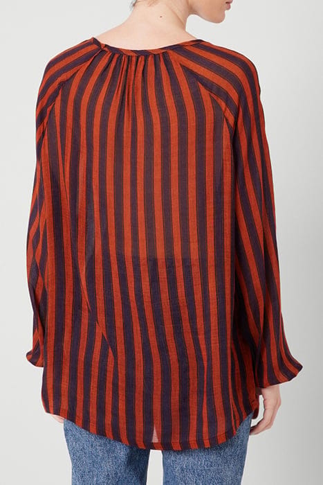 U COLLAR LONG SLEEVES TOP RAYURES BRUN NAVY 2