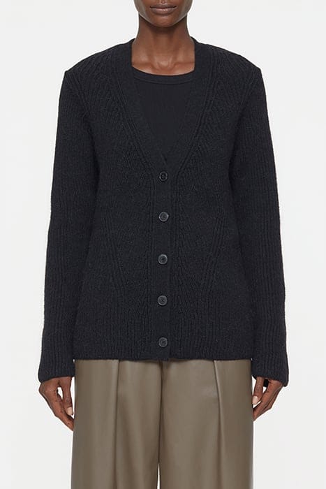 V CARDIGAN LONG SLEEVE KNITS BLACK 1