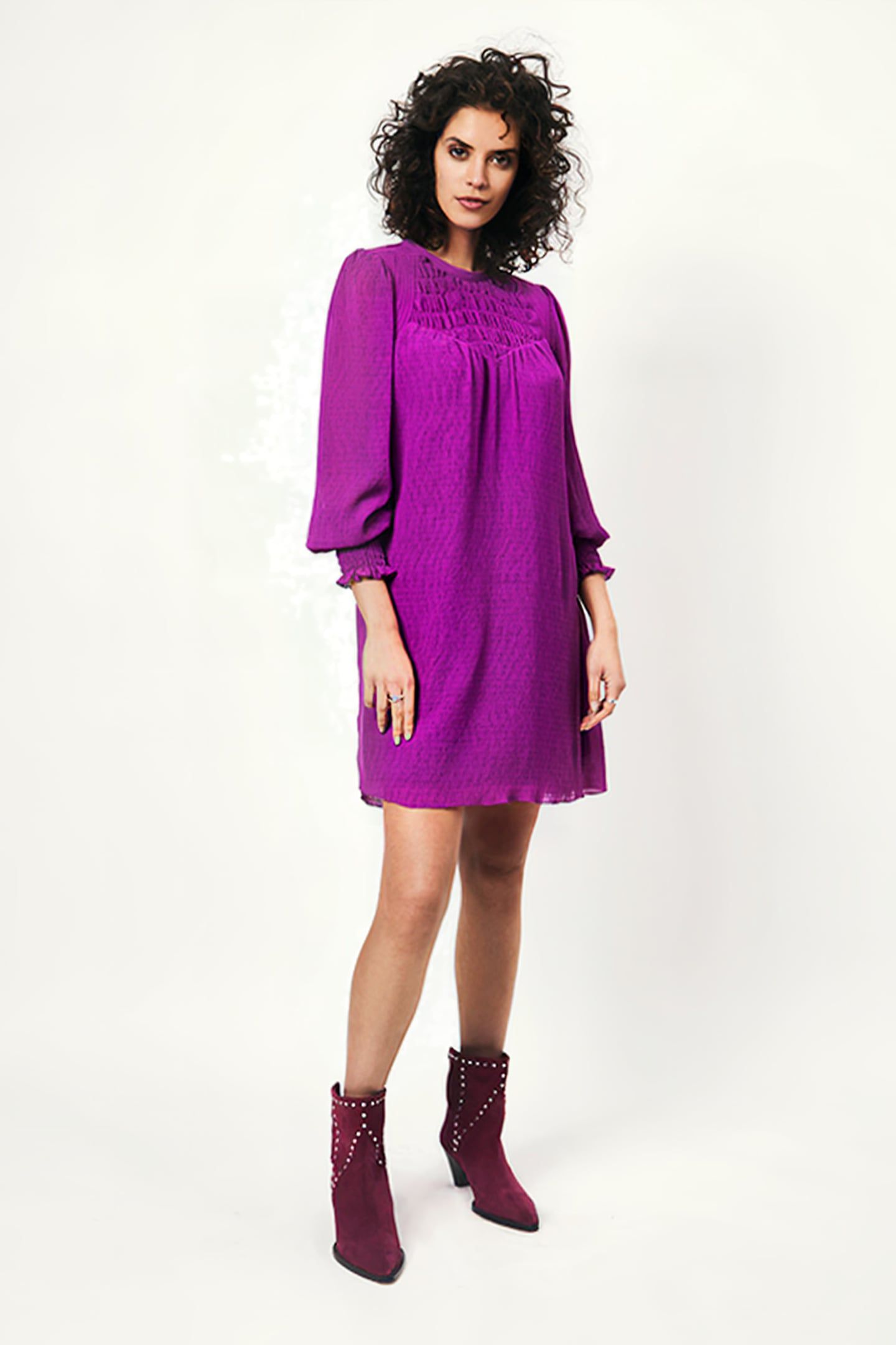 MERCURY SMOCKED MINI DRESS COSMIC VIOLET 1