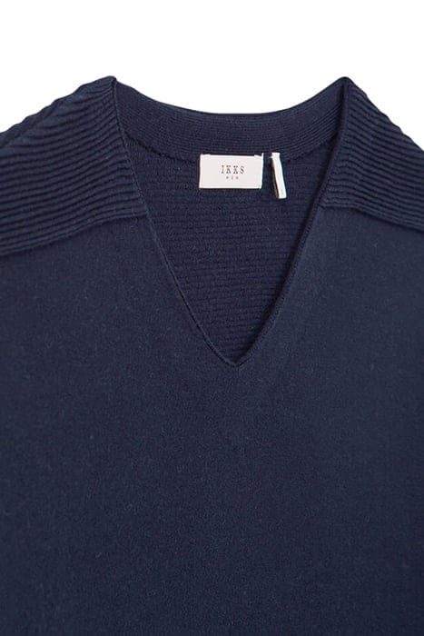 NAVY V.NECK SWEATER WITH OTTOMAN RIBBING 5