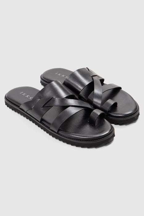 BLACK LEATHER MULES WITH FANCY STRAPS 2