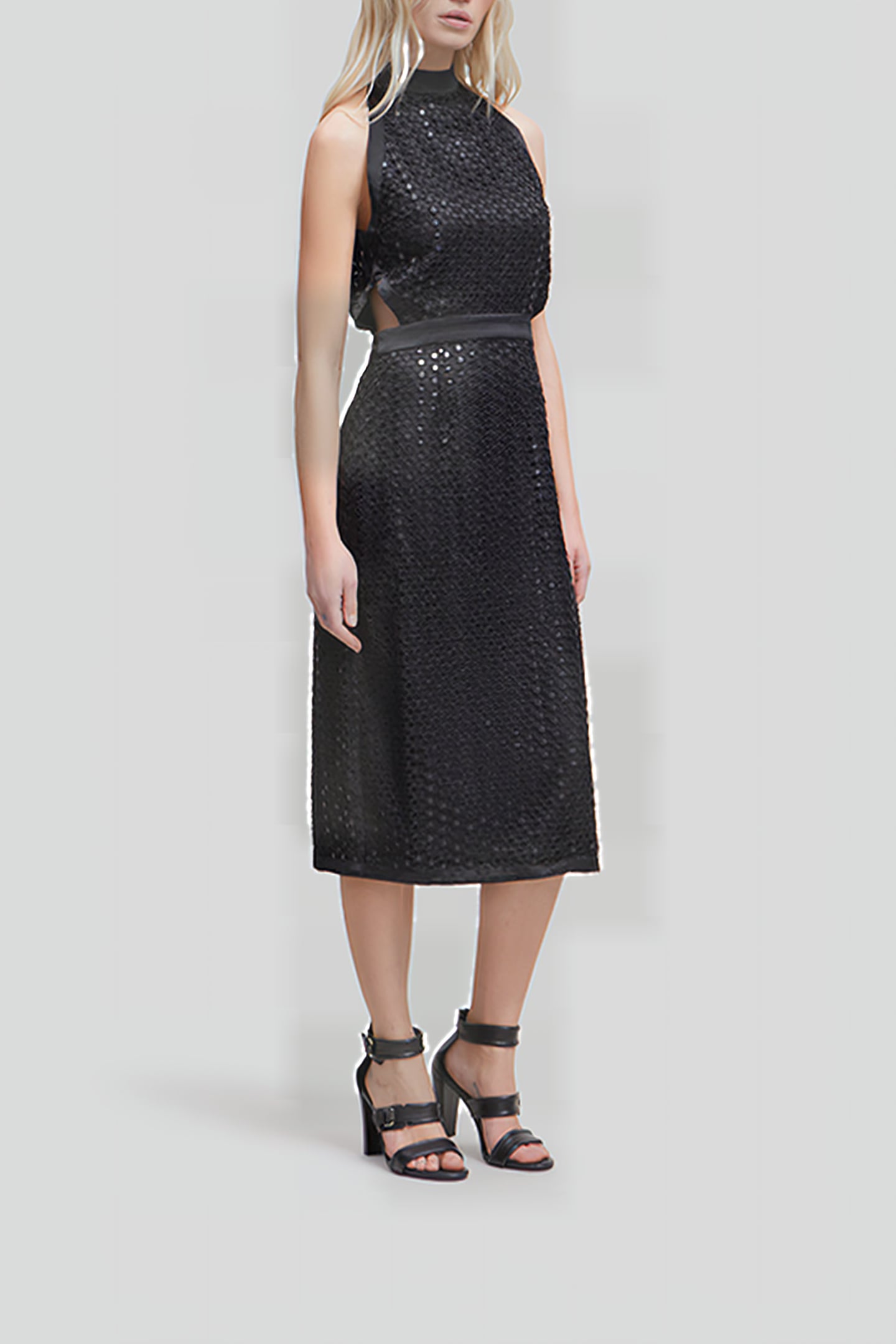 BLACK LACE MIDI DRESS WITH AMERICAN ARMHOLES 3