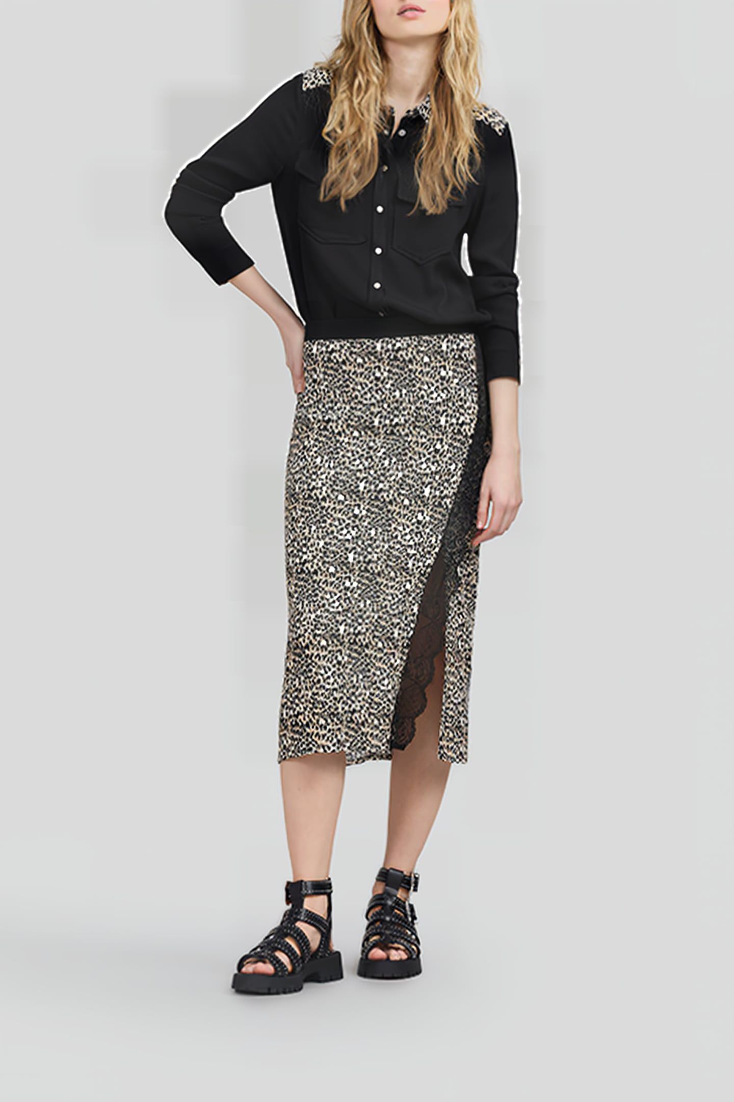 BLACK LENZING™ ECOVERO™ ROCK LEOPARD DETAIL SHIRT 3