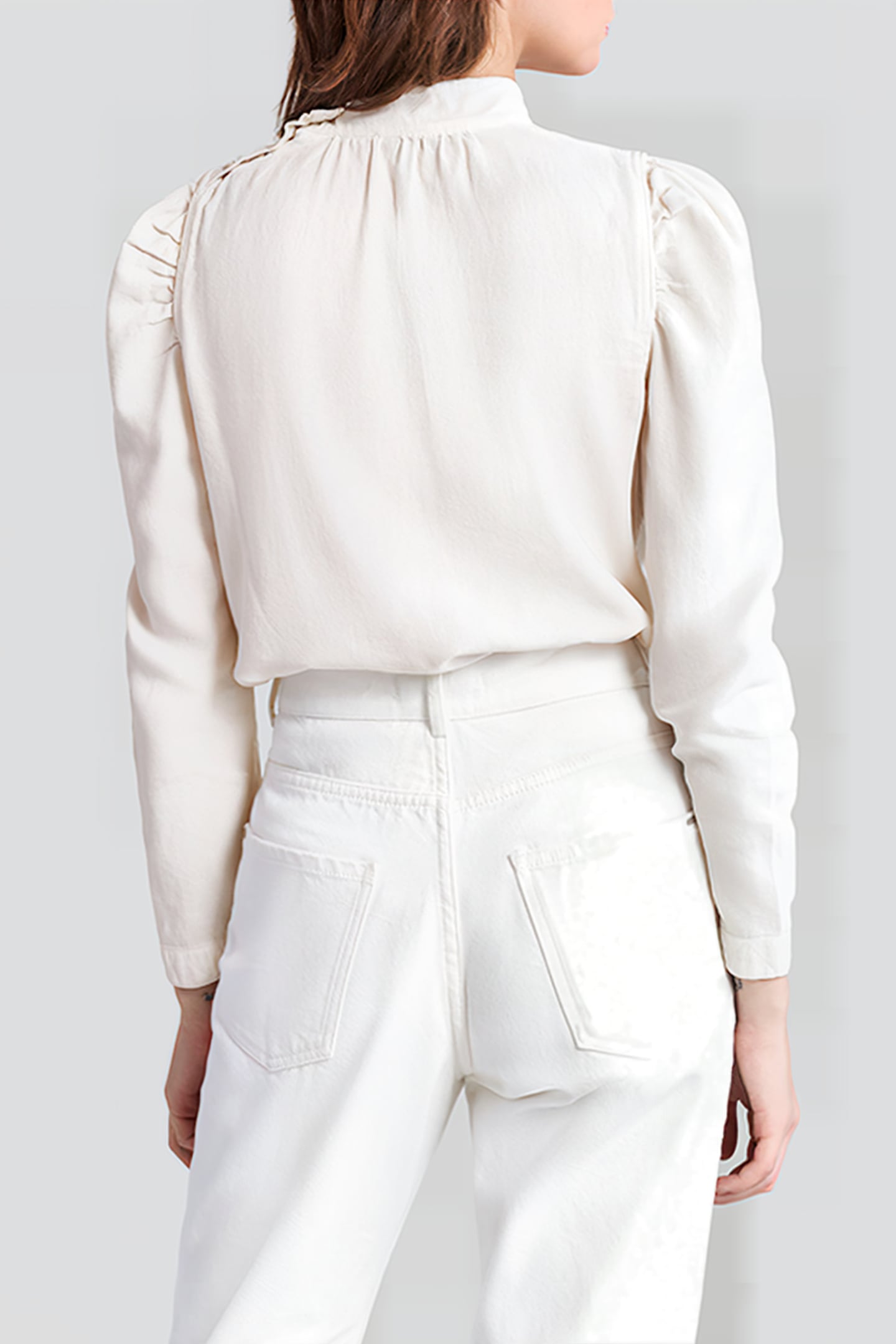 LIMESTONE ORGANIC COTTON BLOUSE, BUTTONED COLLAR 2