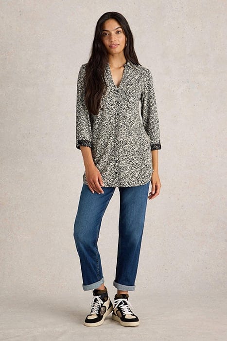 ANNIE LONGLINE SHIRT BLACK PRINT 1