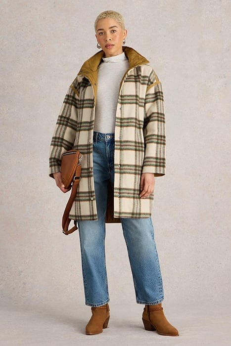 MARLOWE REVERSIBLE CHECK COAT IVORY MULTI 1
