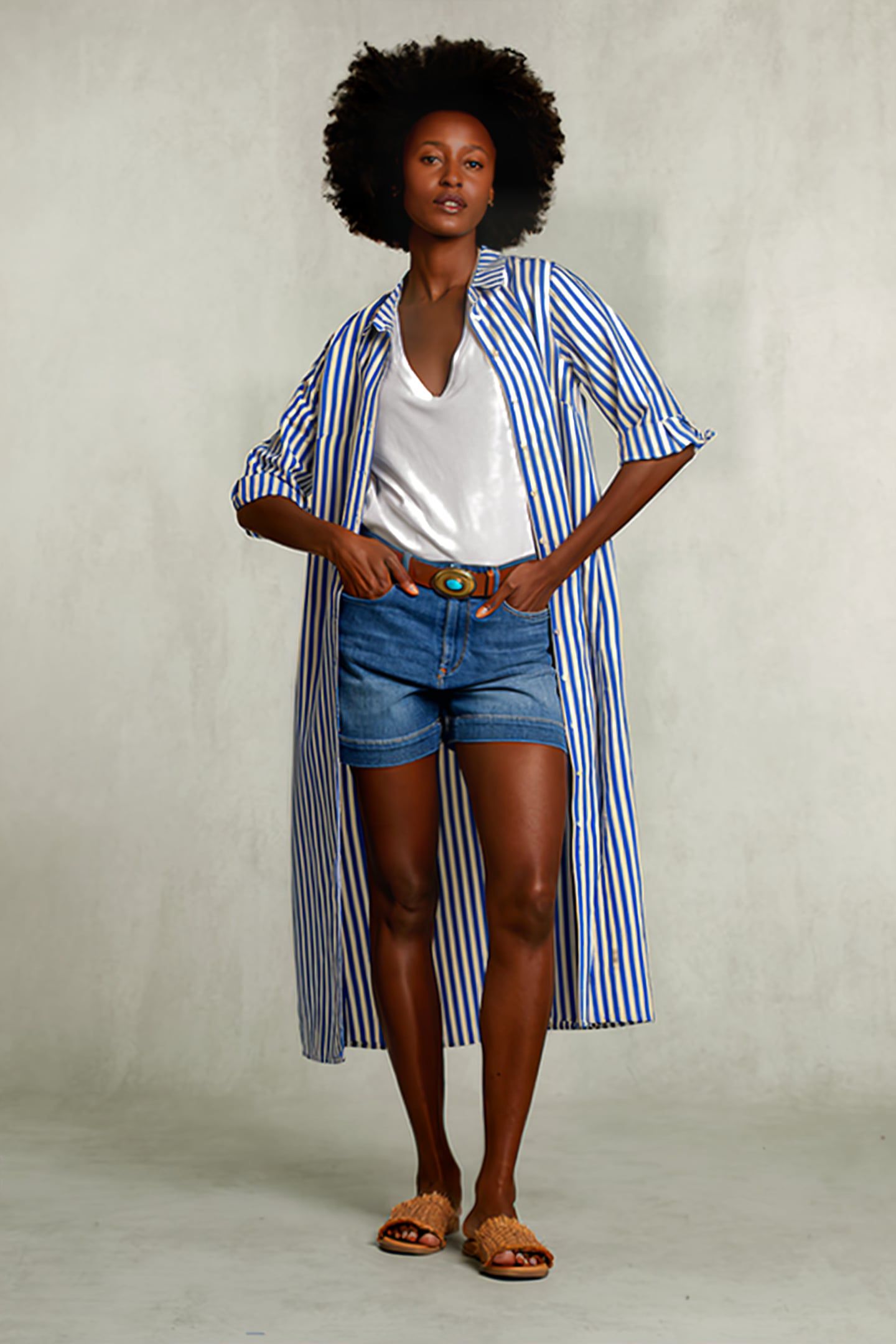 BLUE/WHITE LONG STRIPED DRESS BLUE 1
