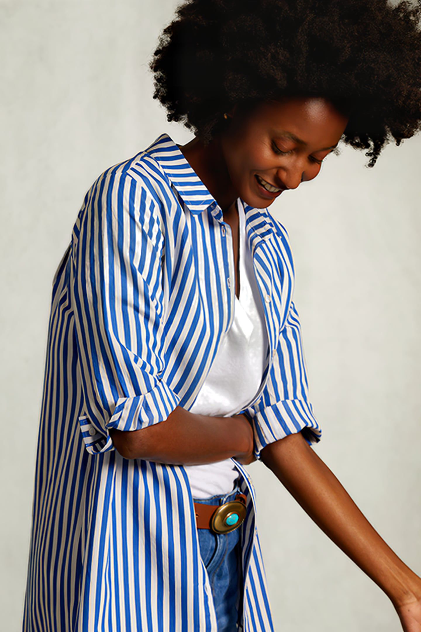 BLUE/WHITE LONG STRIPED DRESS BLUE 4