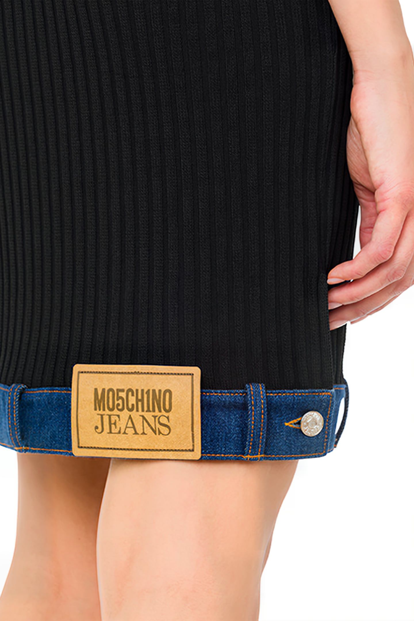 DENIM DETAIL STRETCH CRÊPE DRESS BLACK 4