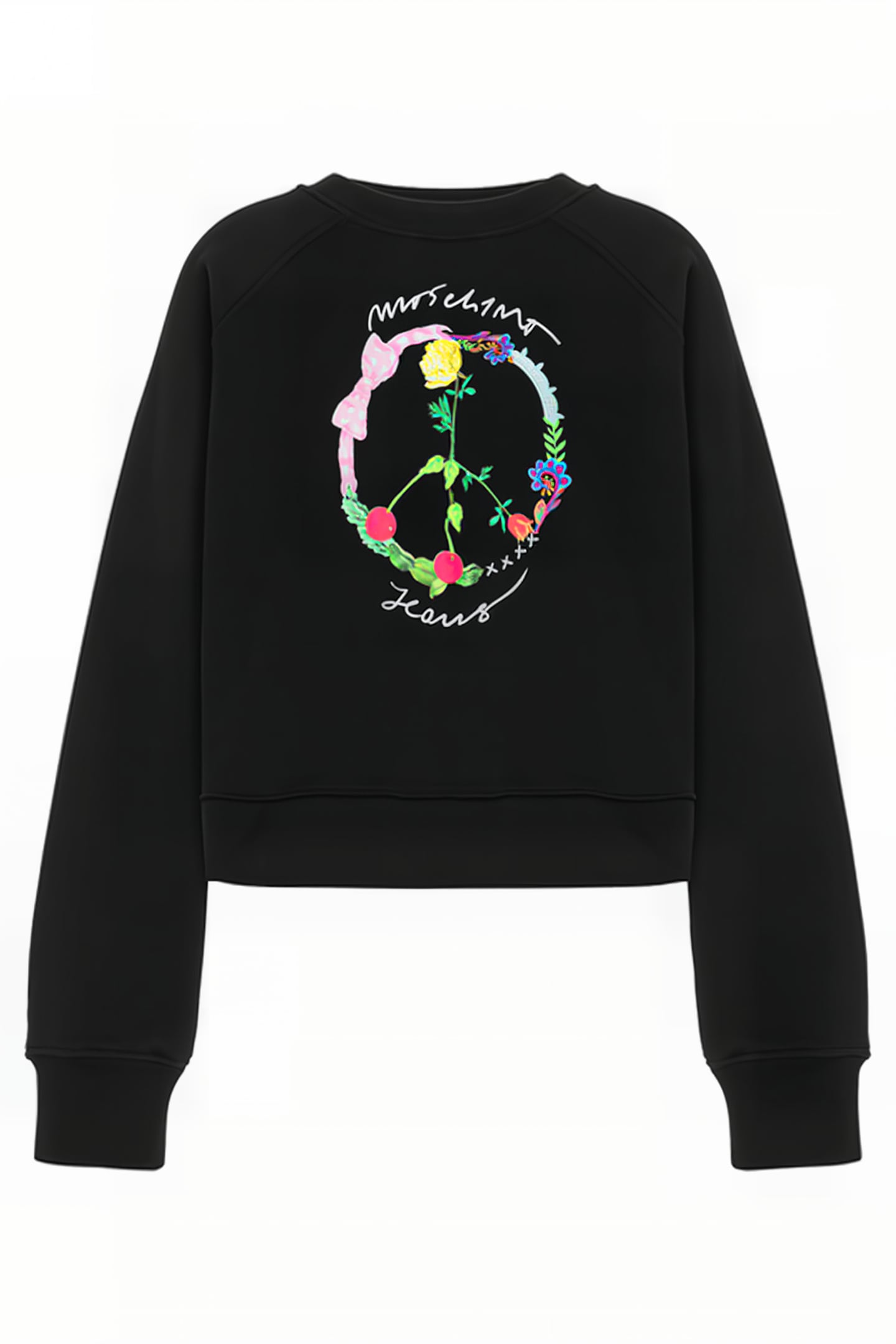 PEACE SIGN PRINT DIAGONAL COTTON SWEATSHIRT BLACK 3