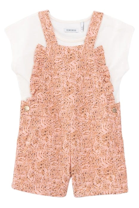 BABY GIRLS’ ECRU T-SHIRT AND PRINTED DUNGAREES OUTFIT 1