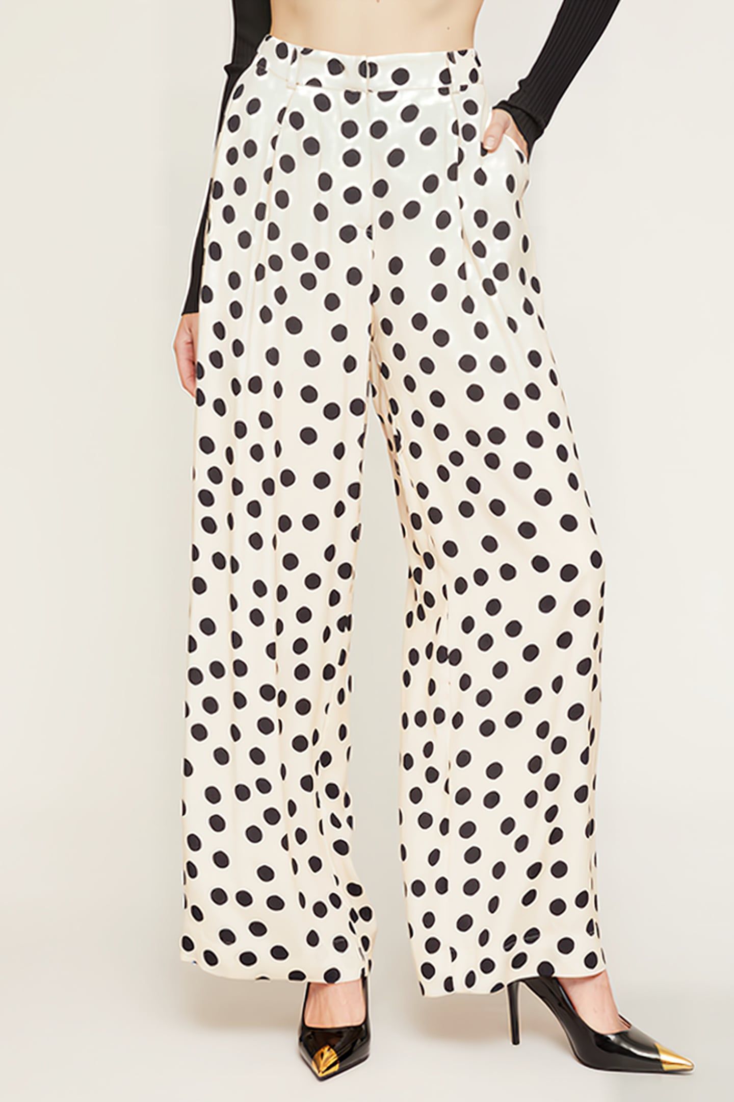 WIDE POLKA DOT SATIN TROUSERS NATURAL 1