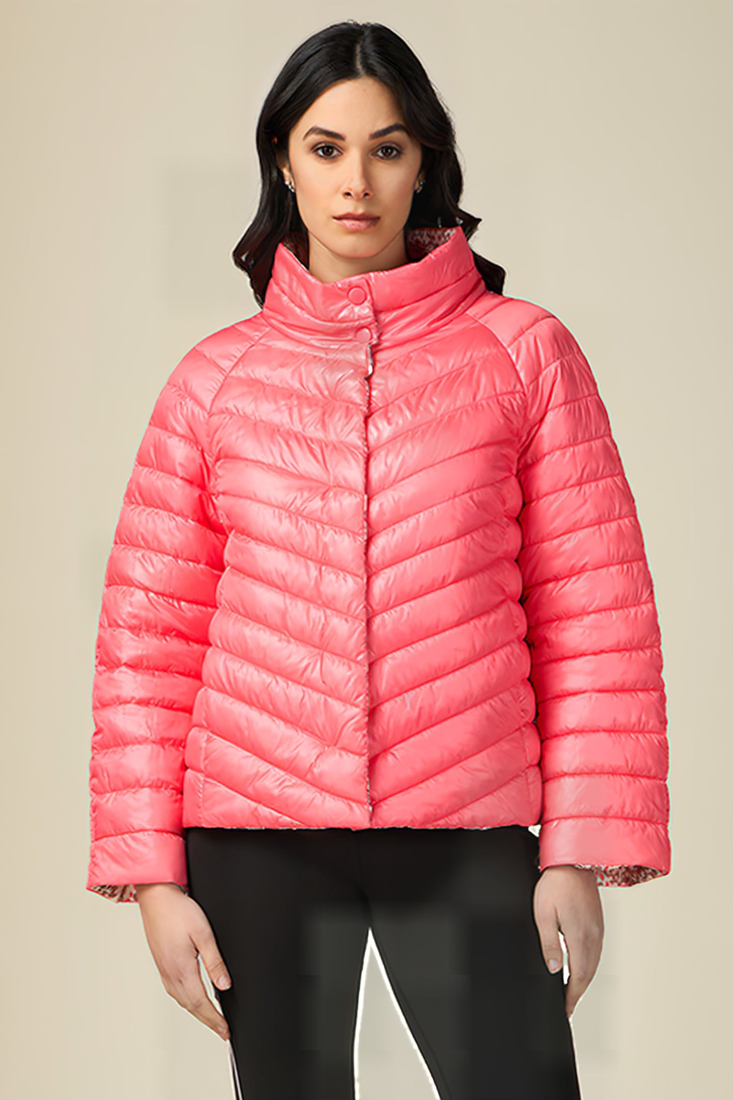 REVERSIBLE CAPE DOWN JACKET PINK 1