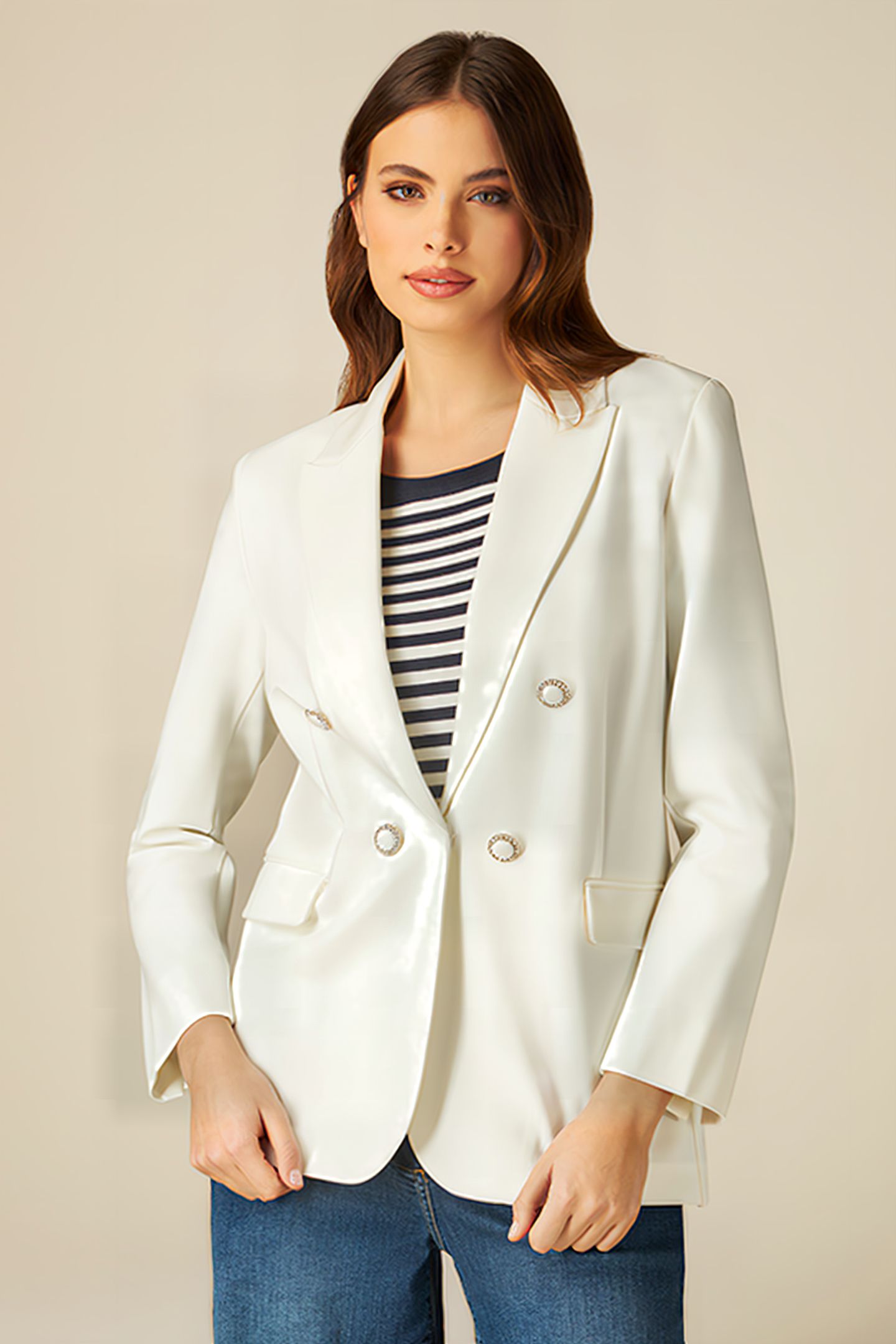 MILANO-STITCH BLAZER WITH JEWEL BUTTONS WHITE 1