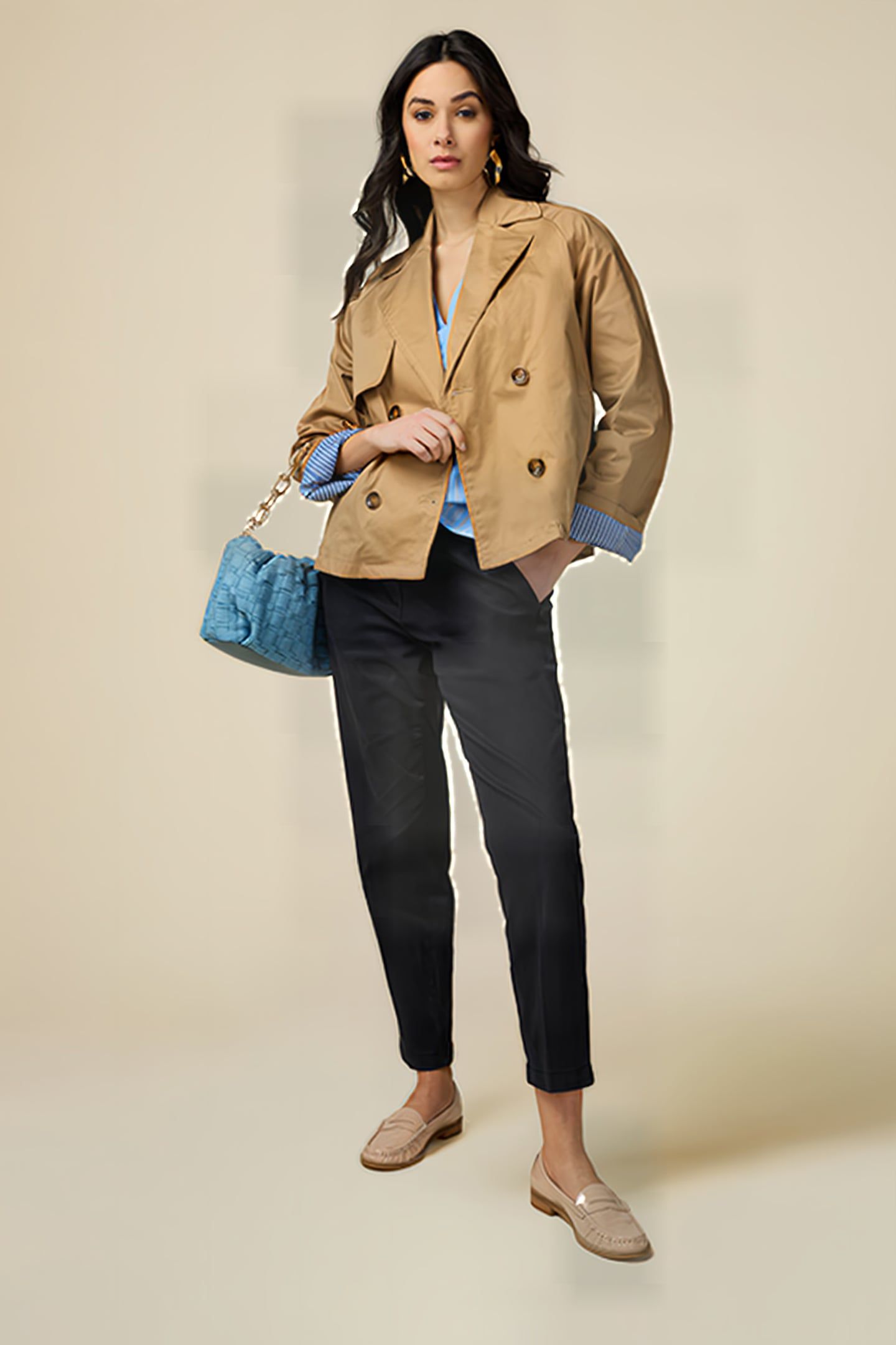 SHORT COTTON DOUBLE-BREASTED TRENCH COAT NATURAL 3