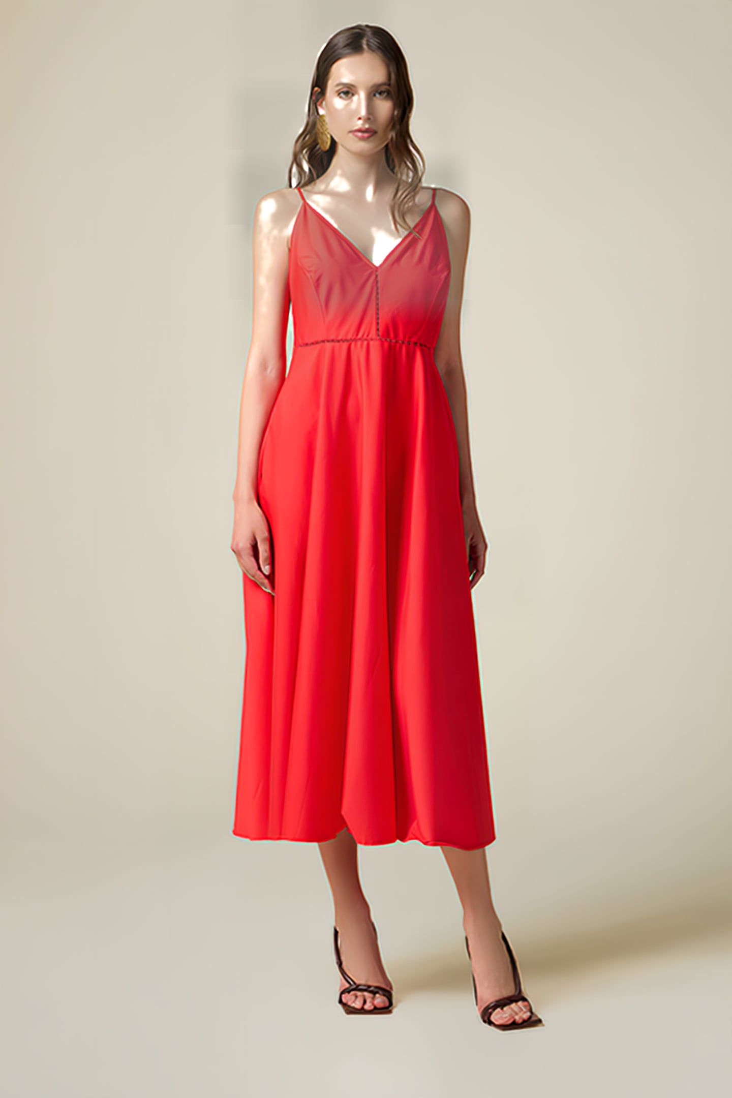 LONG SUMMER POPLIN DRESS RED 1