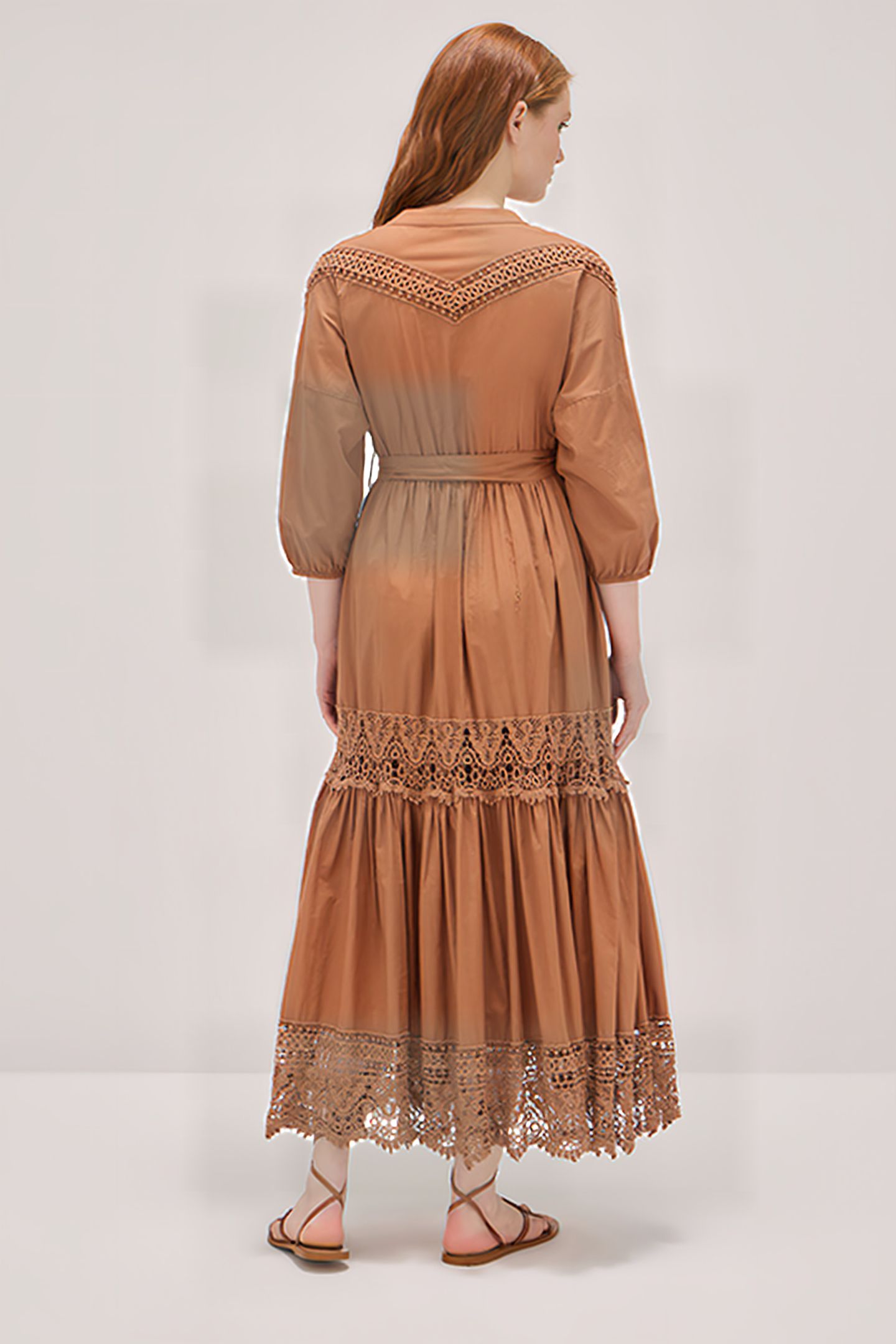 LONG DRESS WITH CROCHET INSERTS NATURAL 2