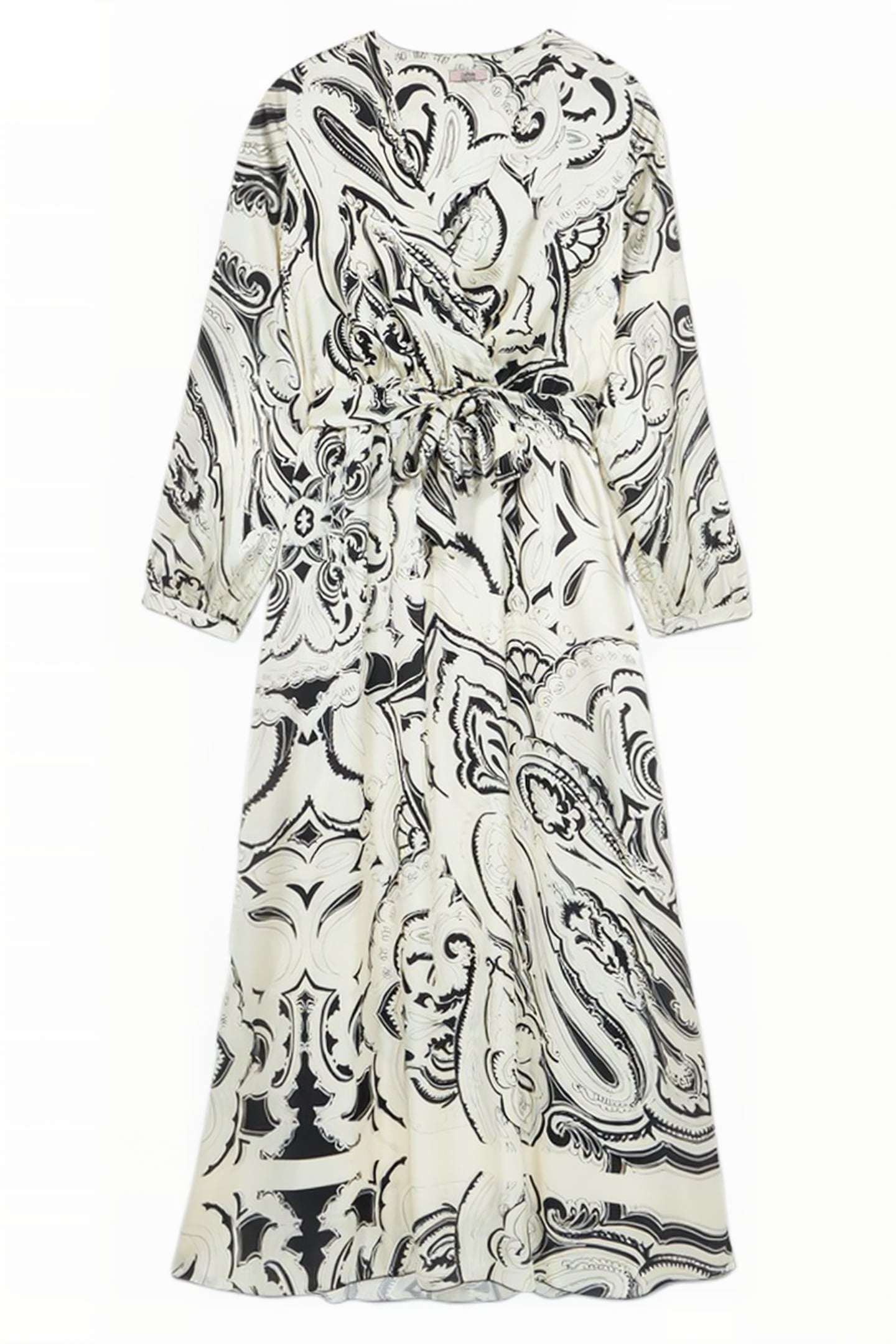 LONG PATTERNED SATIN DRESS WHITE 3
