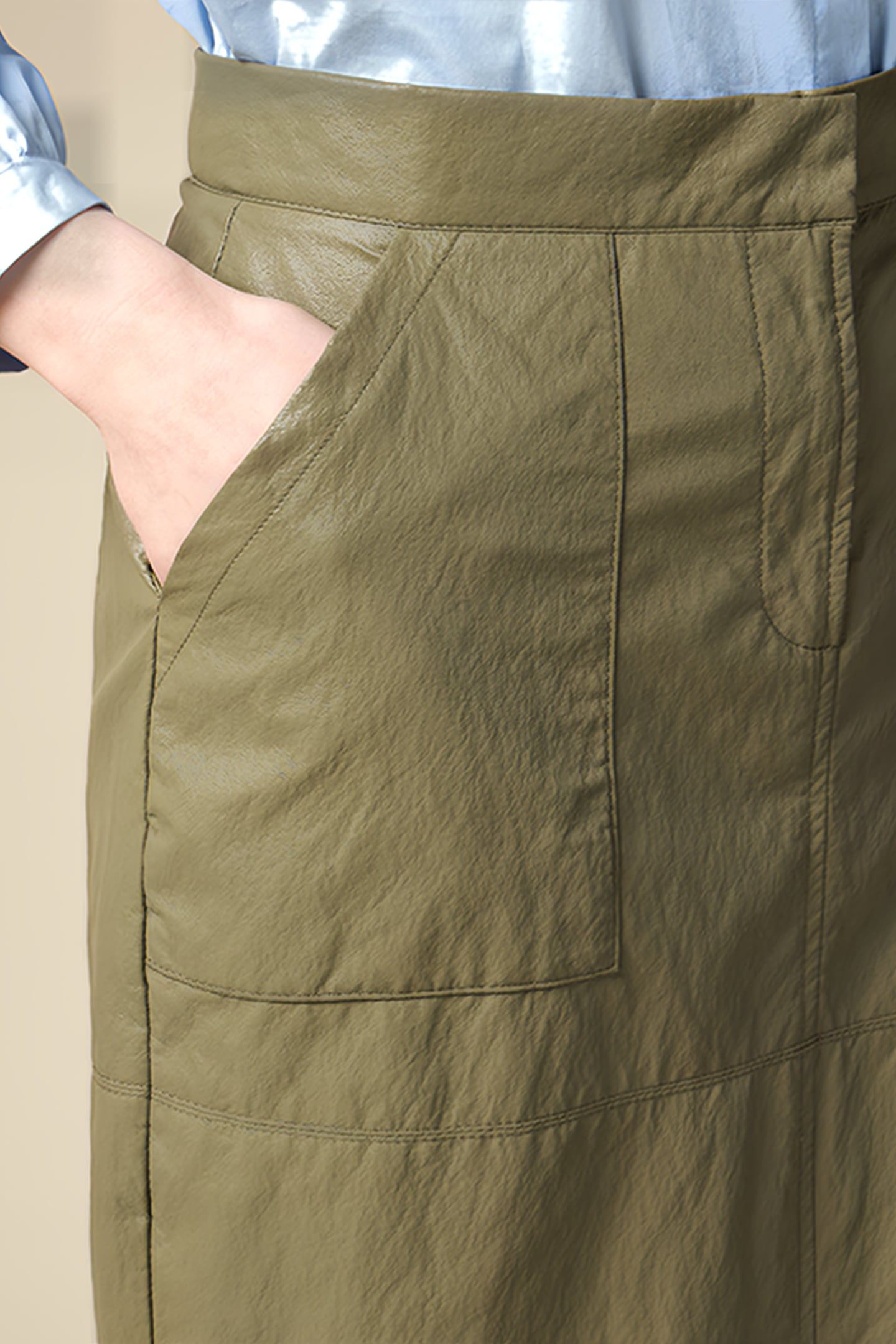 CRINKLED FABRIC MIDI PENCIL SKIRT GREEN 5