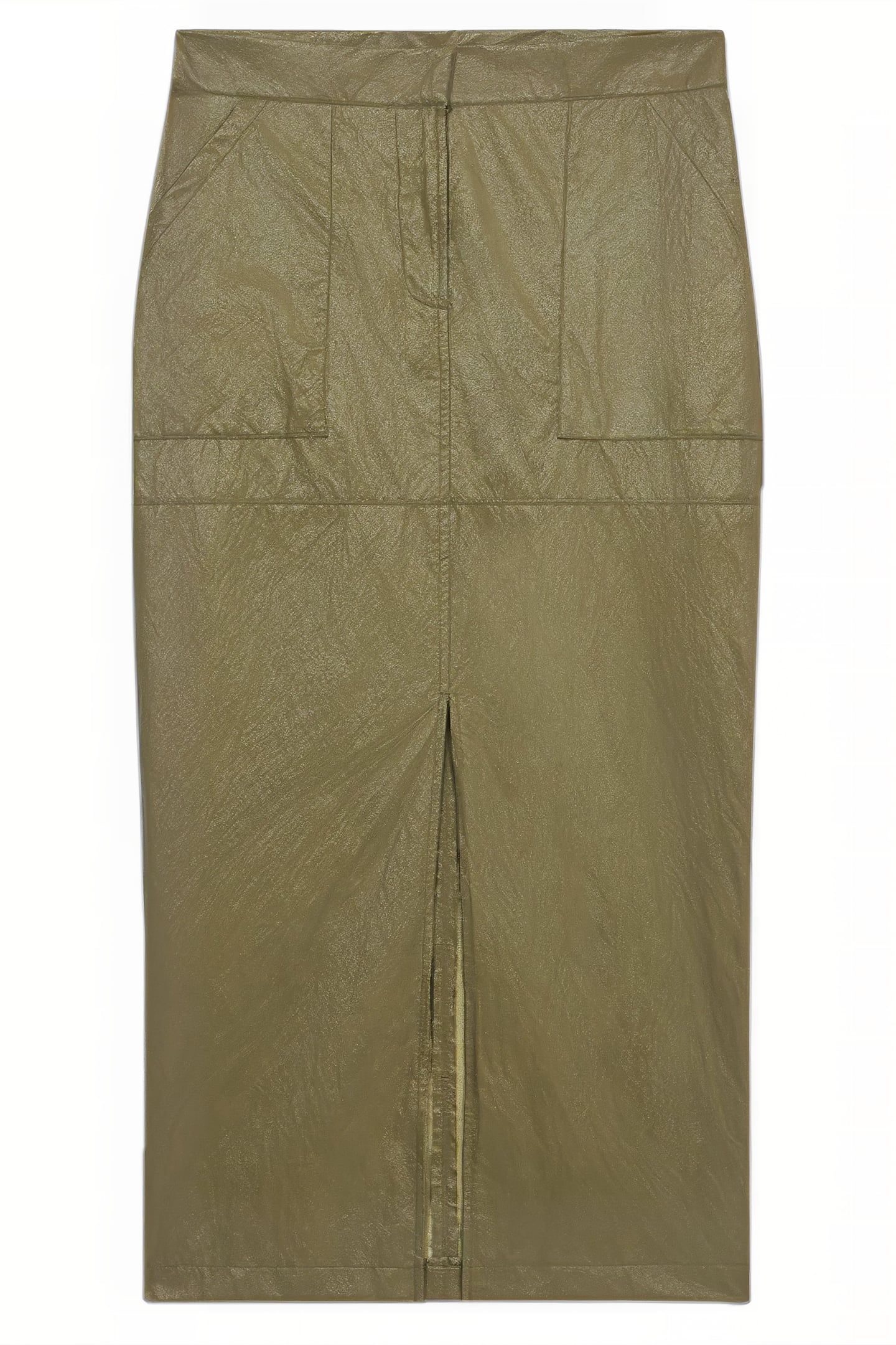 CRINKLED FABRIC MIDI PENCIL SKIRT GREEN 4