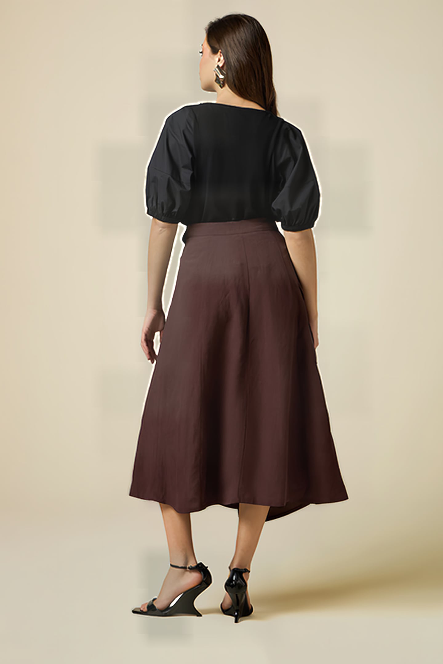 WRAPAROUND LINEN BLEND SKIRT BROWN 3