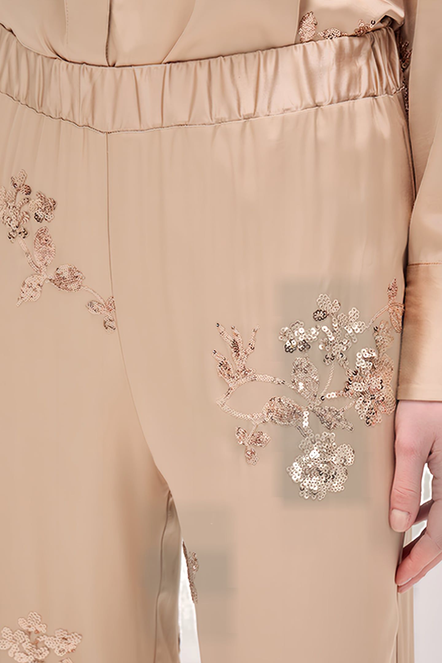 SATIN TROUSERS WITH SEQUIN EMBROIDERY BEIGE 5