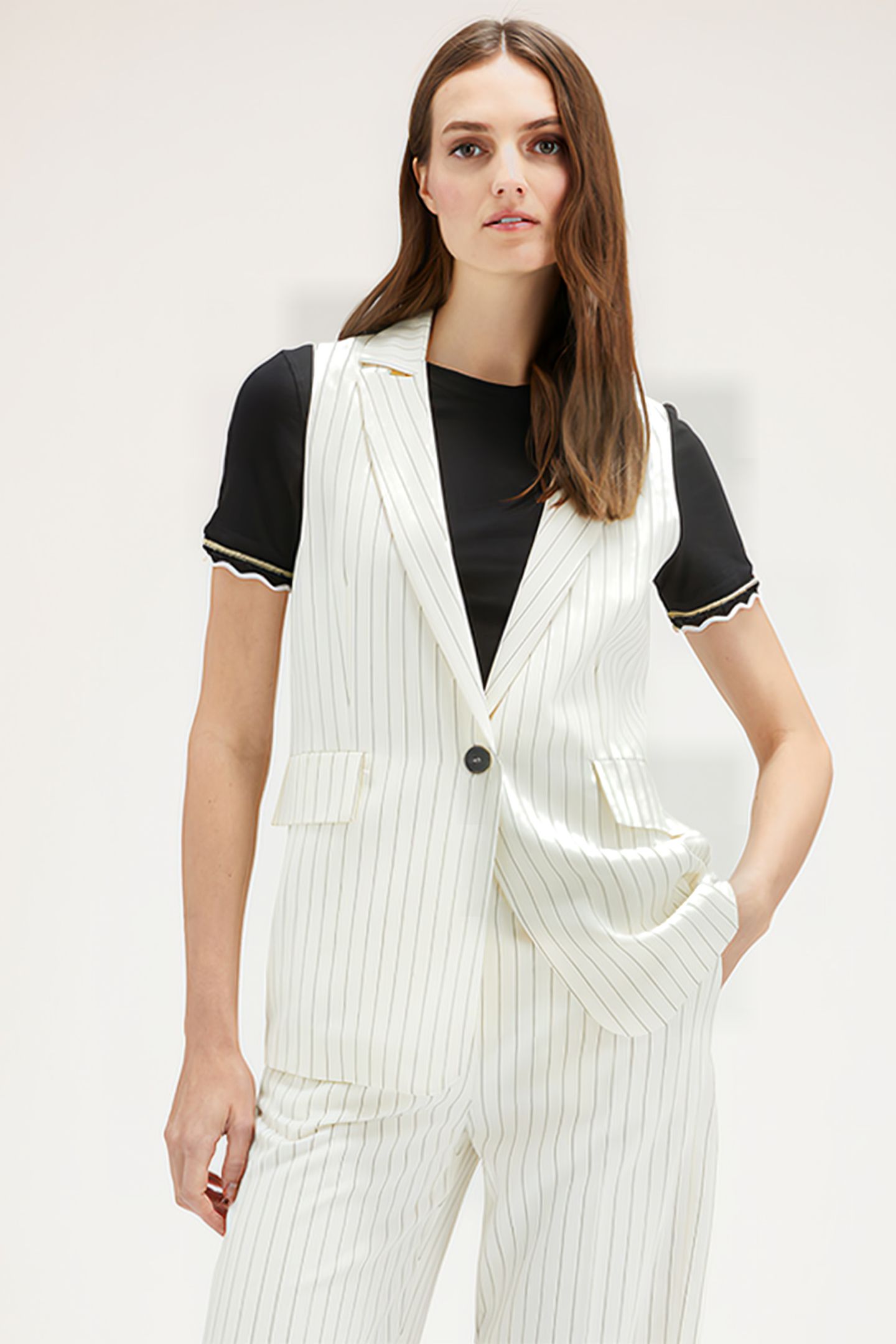 STRIPED LONG FLOWING WAISTCOAT WHITE 1